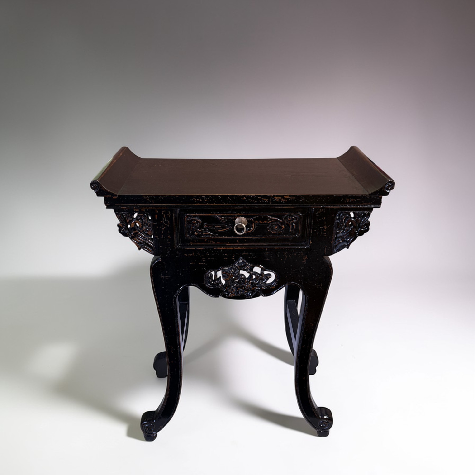 Chinesischer Altartisch Schwarz – Massives Ulmenholz Konsole (84,5 cm)