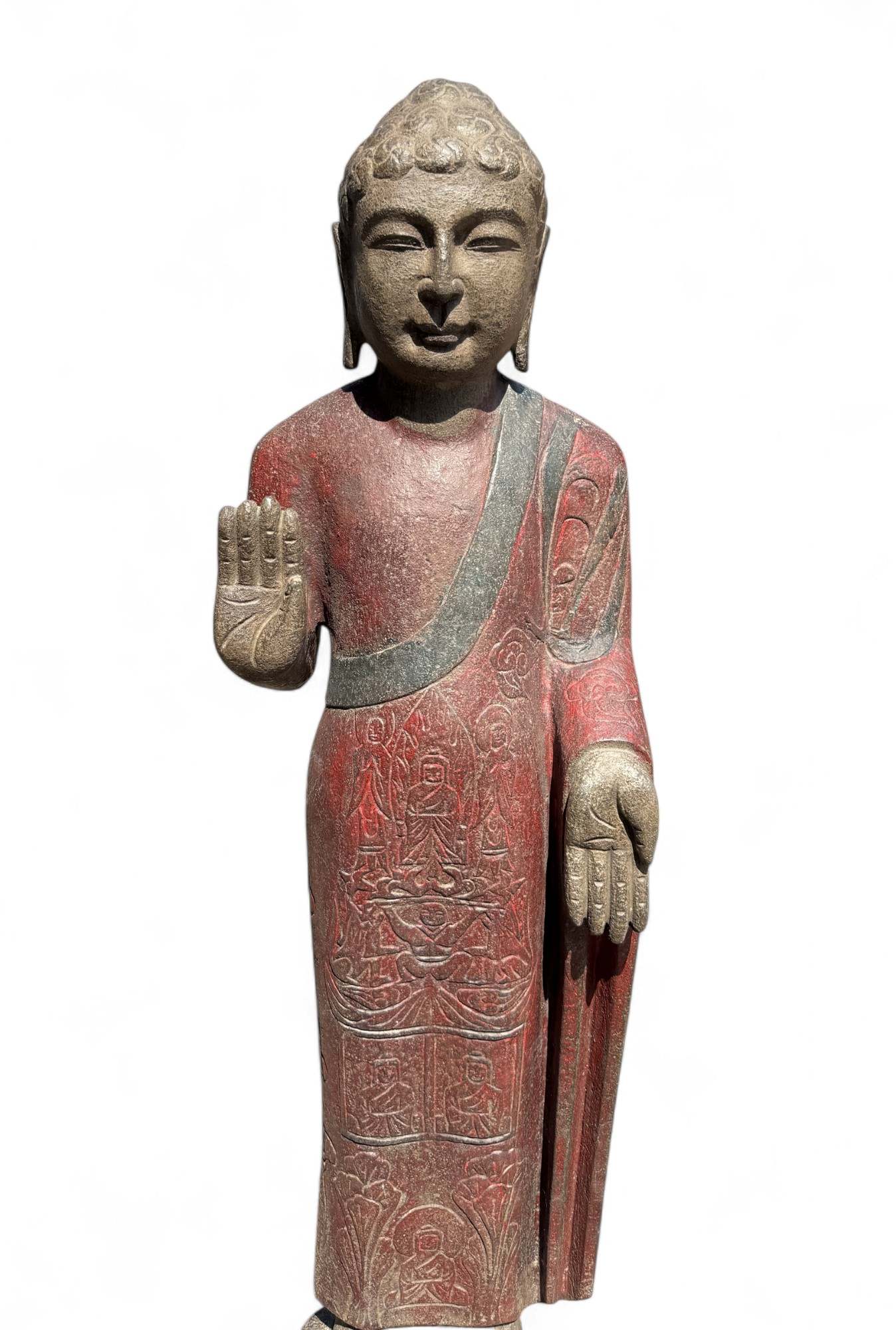 Garten Buddha Statue stehende Skulptur Schutz Geste 120 cm groß