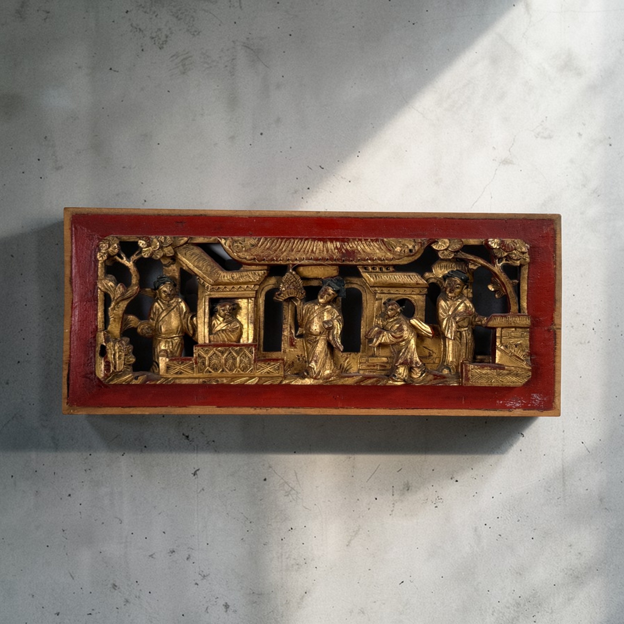 Vergoldete Holzschnitzerei Reise des Gelehrten – China Wandrelief (37 cm)