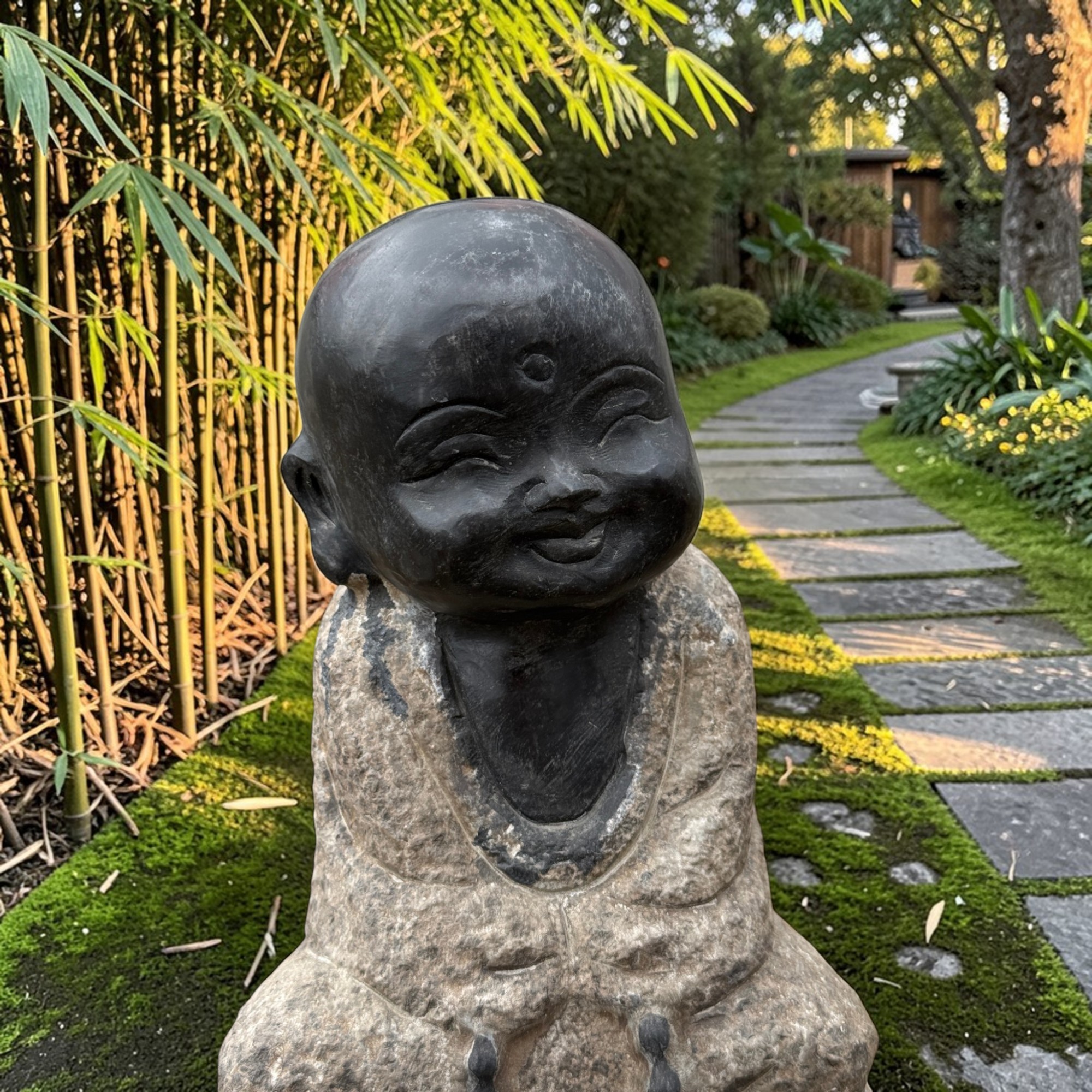 Zen Mönch Garten Figur 34cm Naturstein Skulptur Tibet China Frostfest 14,5kg