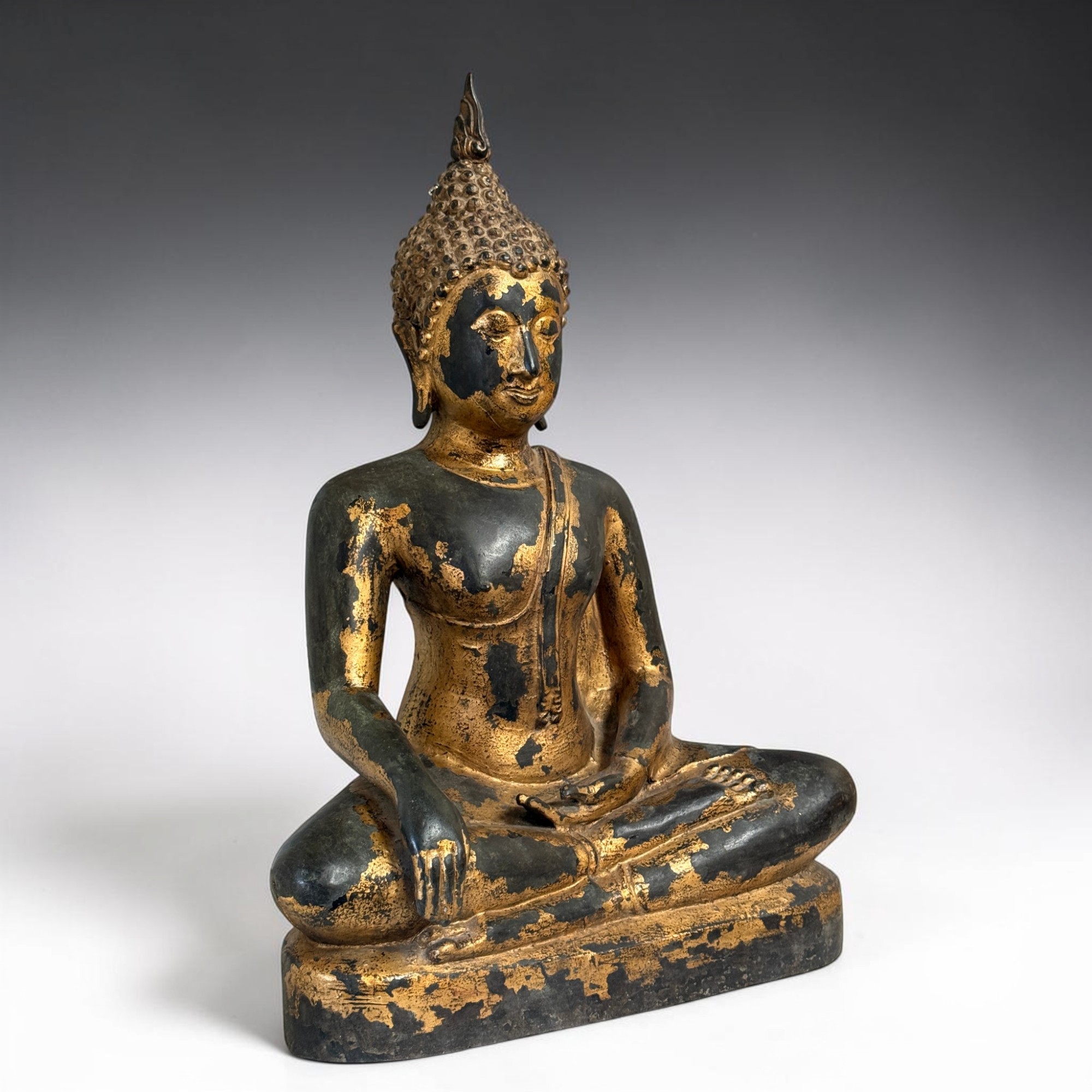 Bronze Buddha Thailand 59cm Sukhothai Stil massiv 18,5kg Vergoldet Sammlerstück