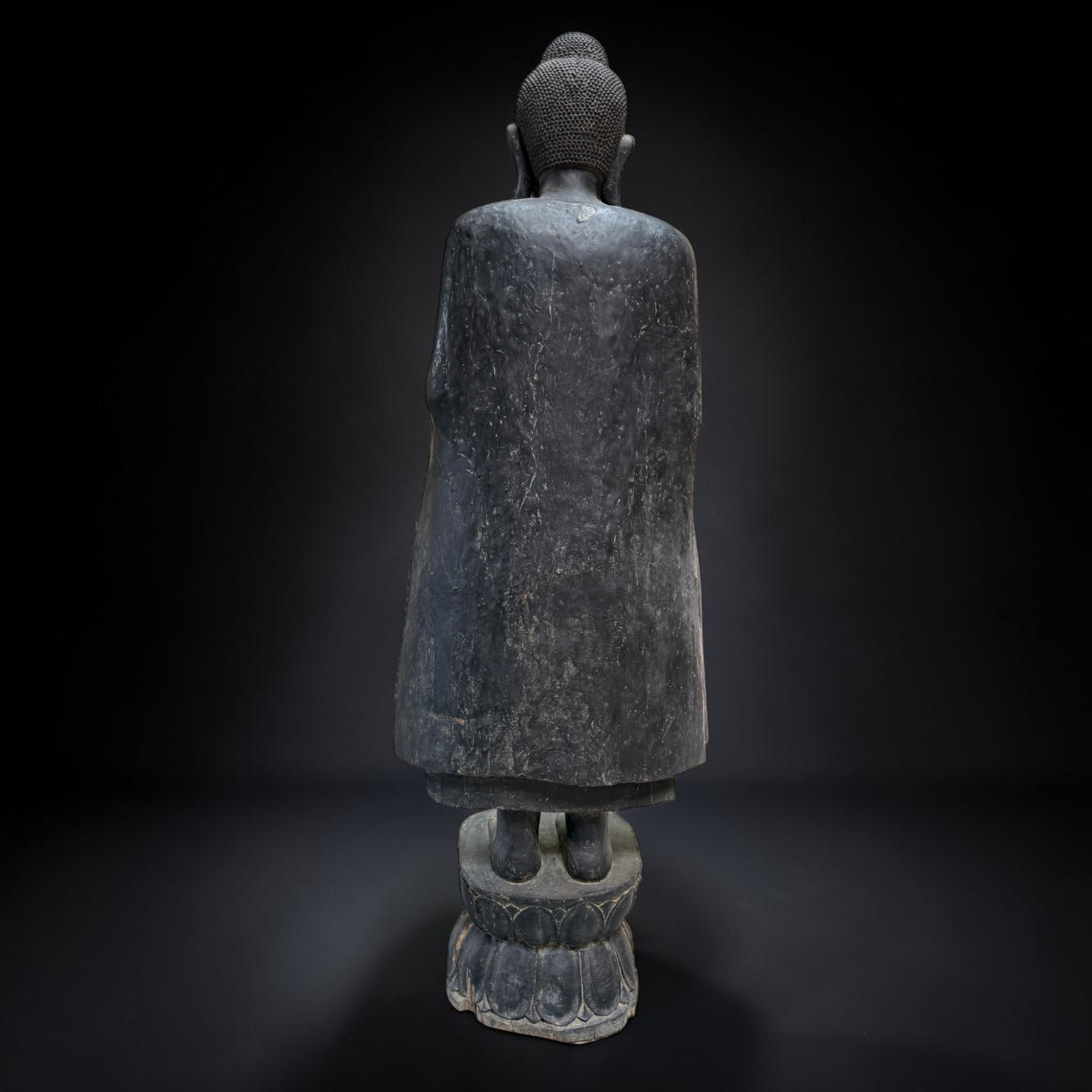 Buddha Figur stehend Teakholz Skulptur Burma Rakhine Asiatika 185cm