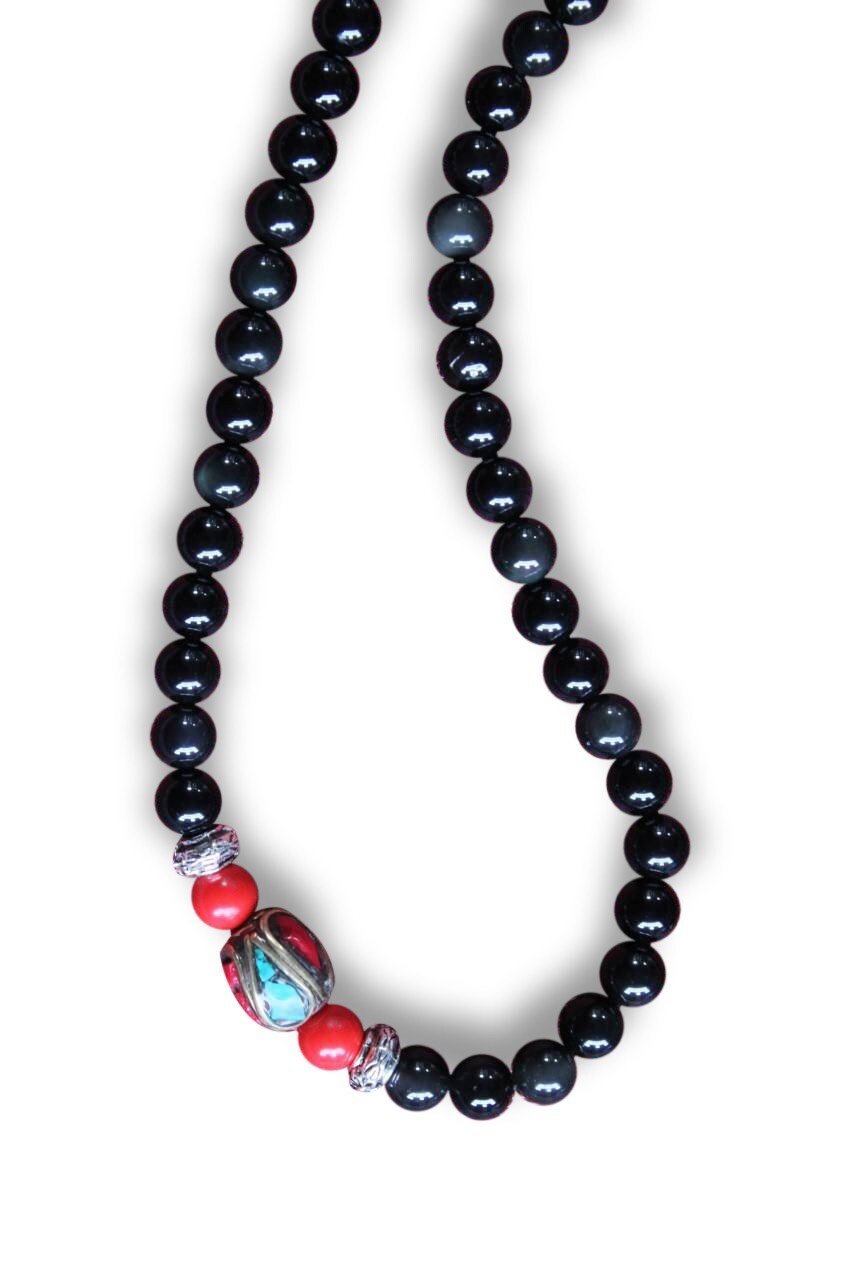 Buddhistische Halskette Mala aus schwarzer Achat