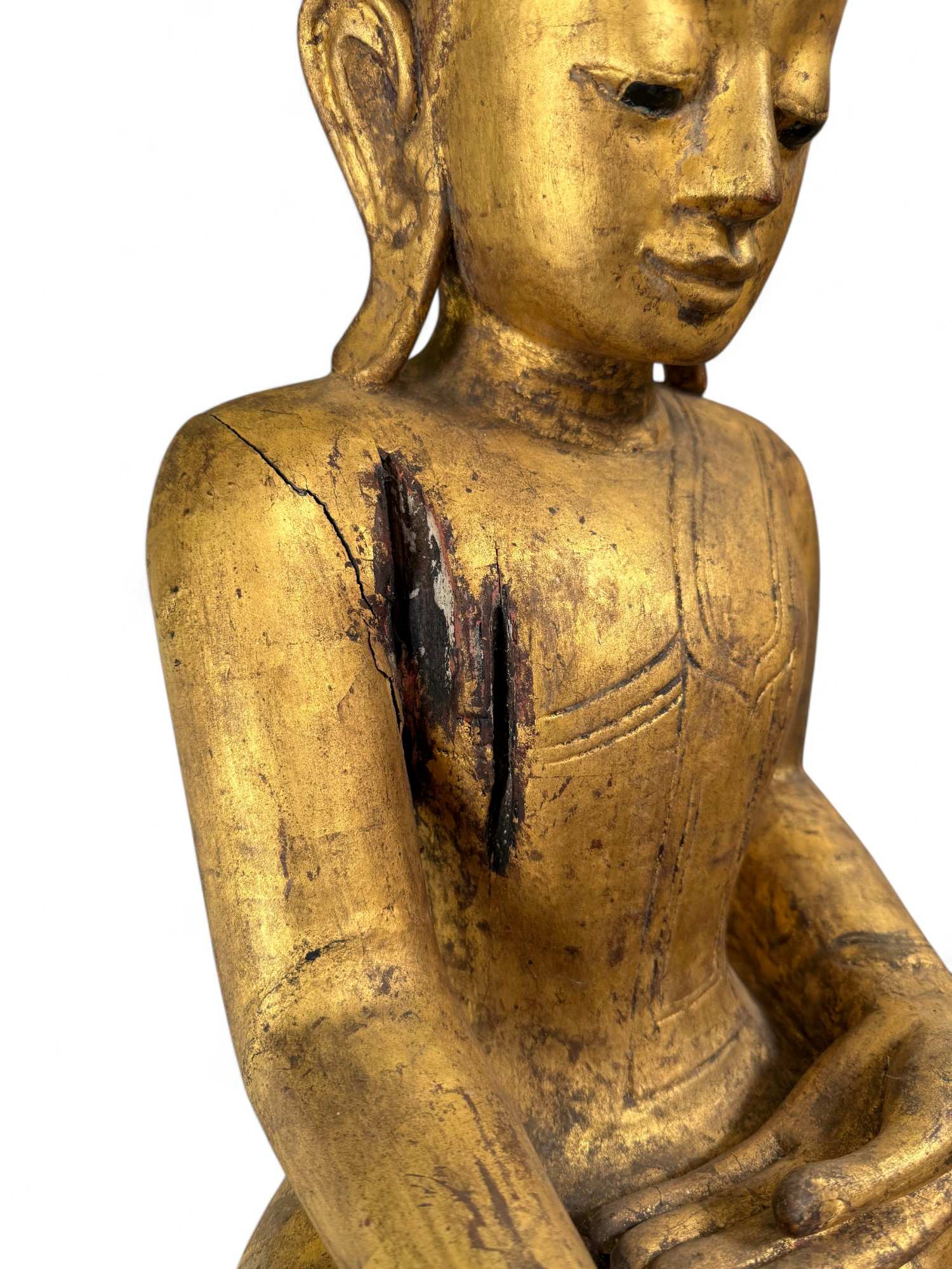 Alte Buddha Statue aus Burma Ava Stil - Teak Holz, 105 cm groß