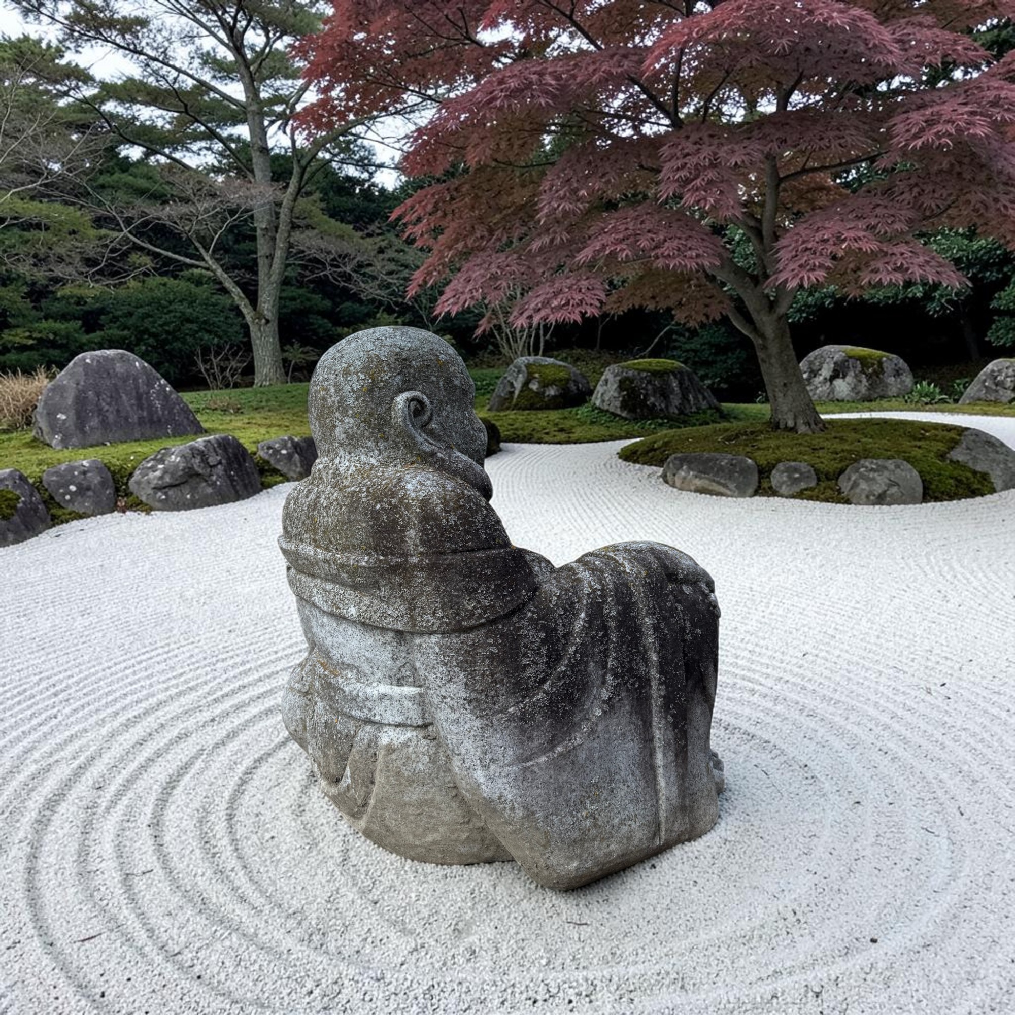 Happy Buddha aus Granit - Alte Steinfigur Gartenfigur