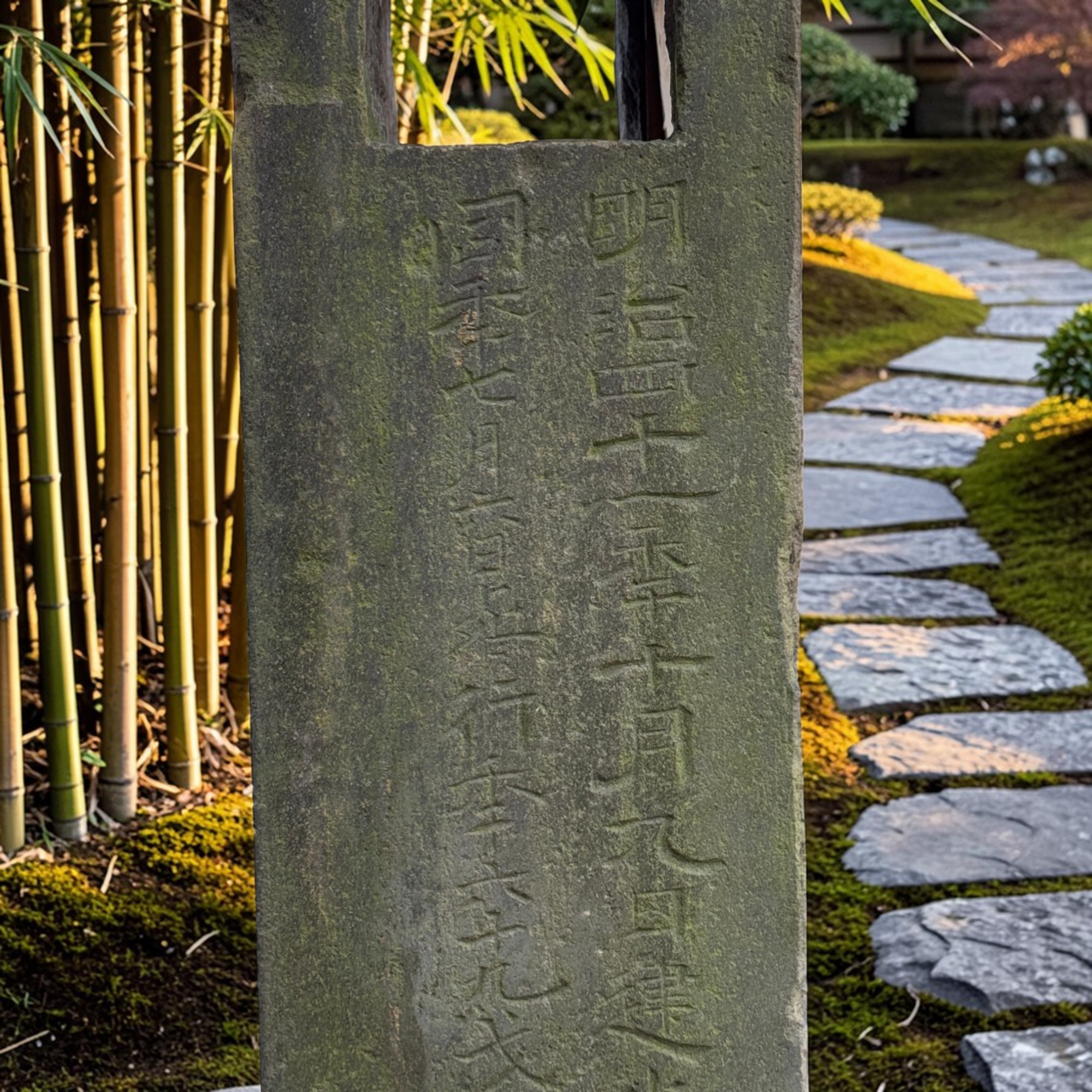 Japanische Steinlaterne mit Inschrift - datiert auf 1902