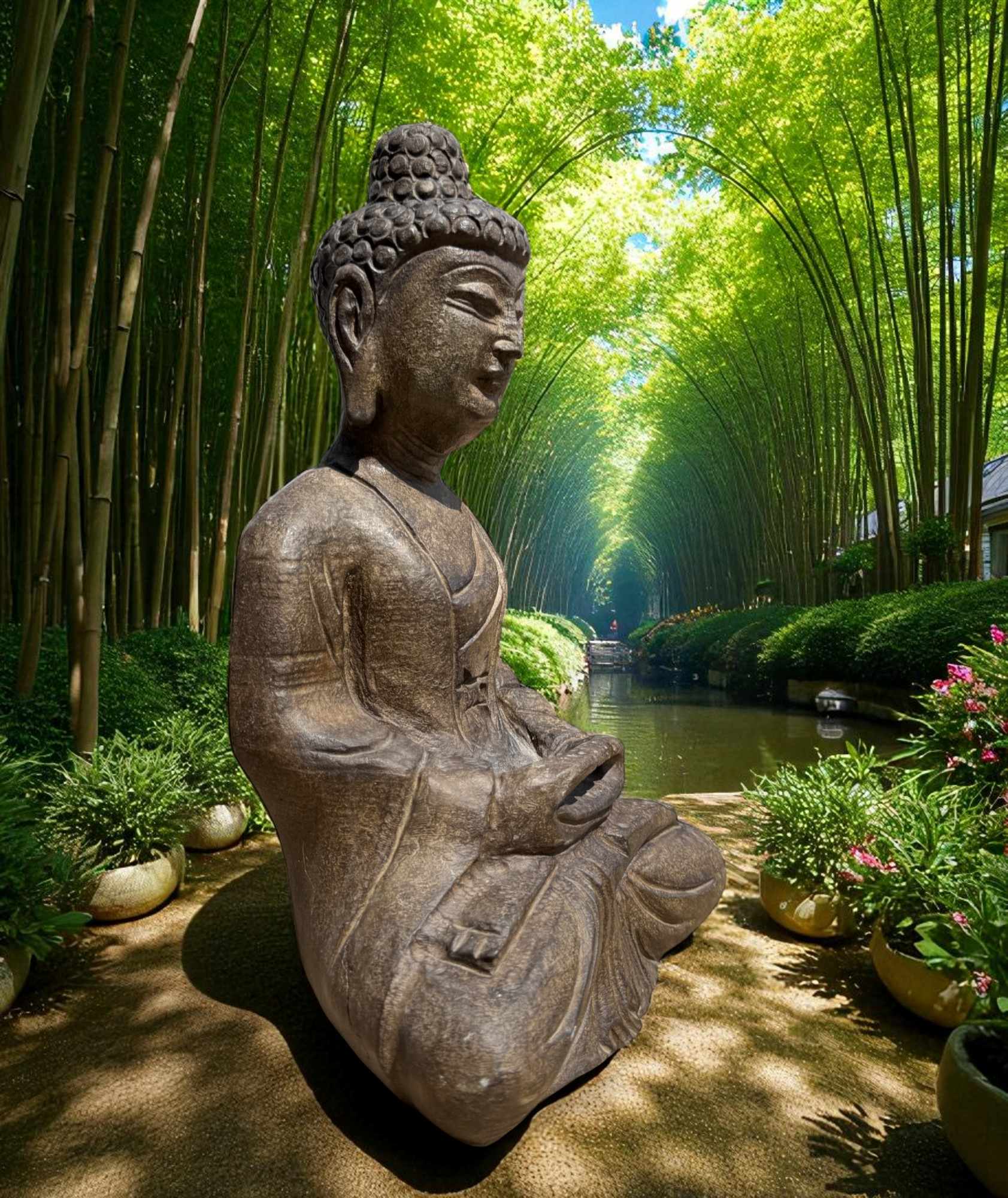 Garten Buddha Statue Naturstein Figur Meditation Geste