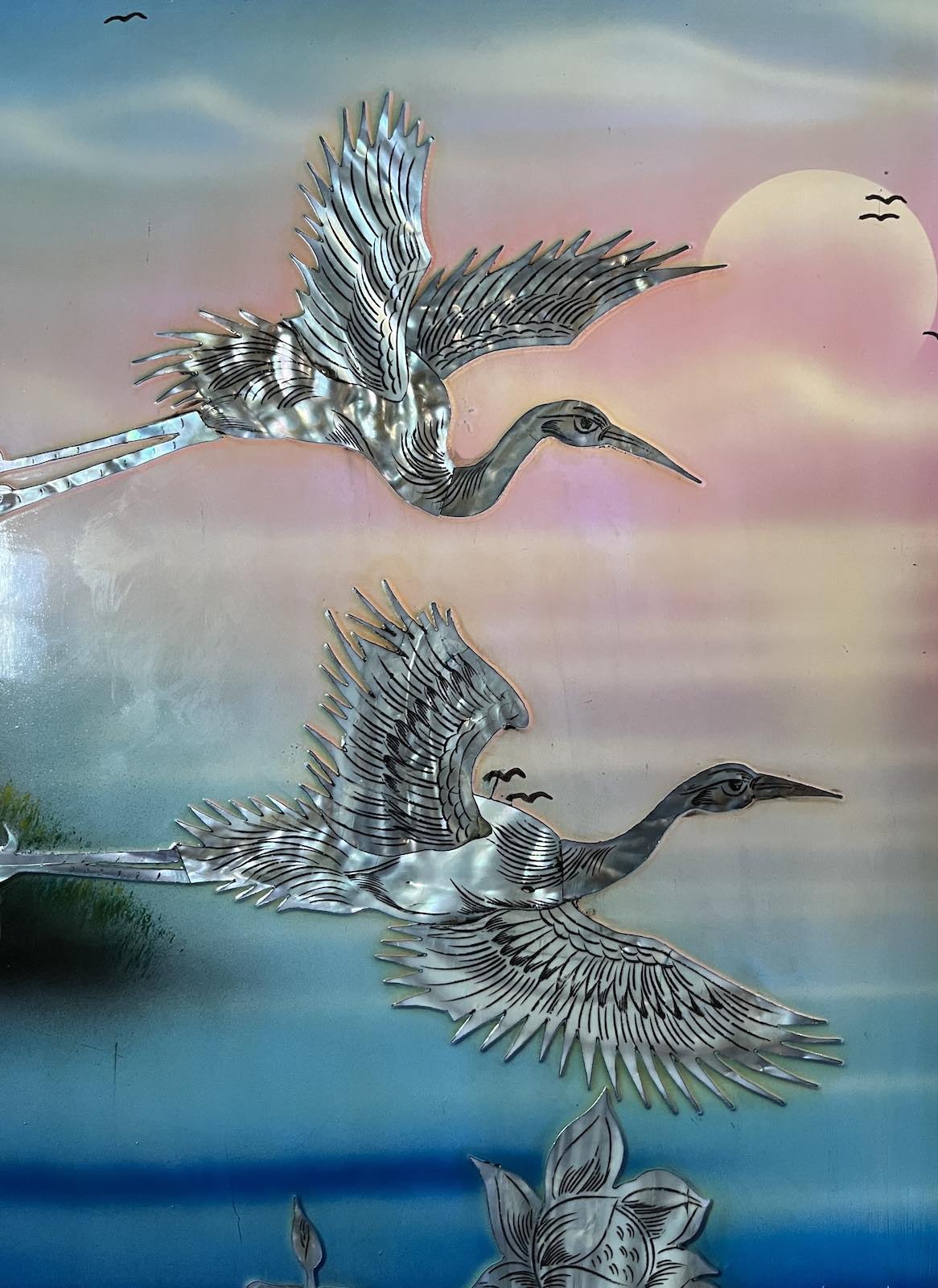 Asiatisches Wandbild Holz Lackbild Perlmutt Wanddeko