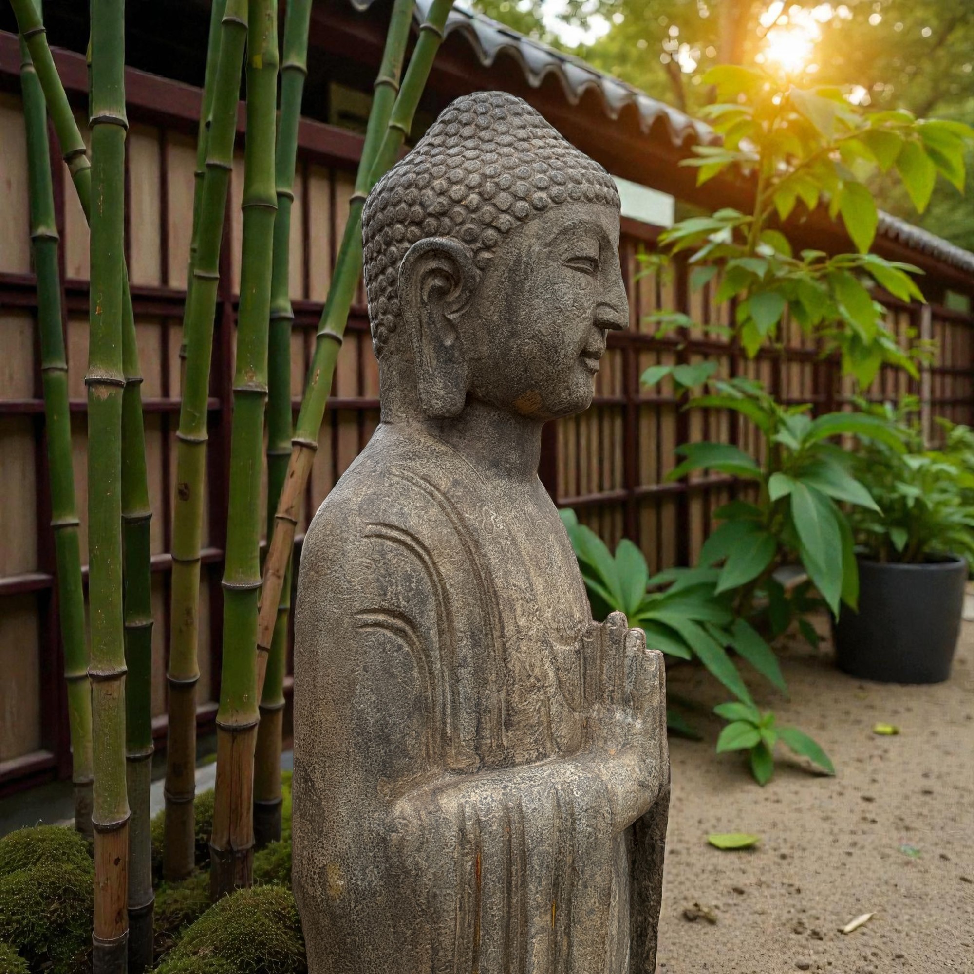 Naturstein Garten Buddha Statue aus Tibet/China 121 cm groß