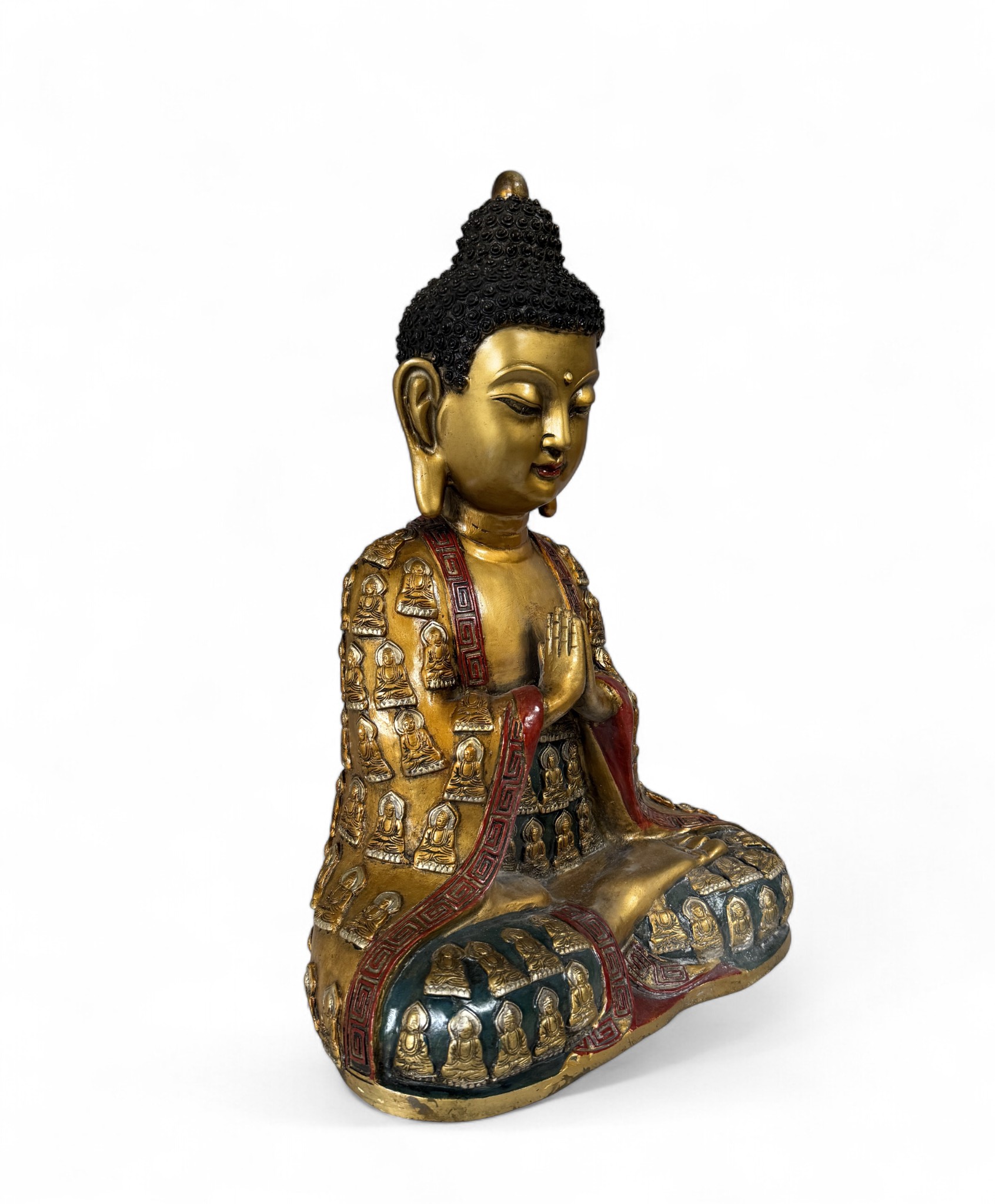 Bronze Buddha Figur – Tibet/China Grenzregion – 41 cm – Anjali Mudra – Verziertes Gewand