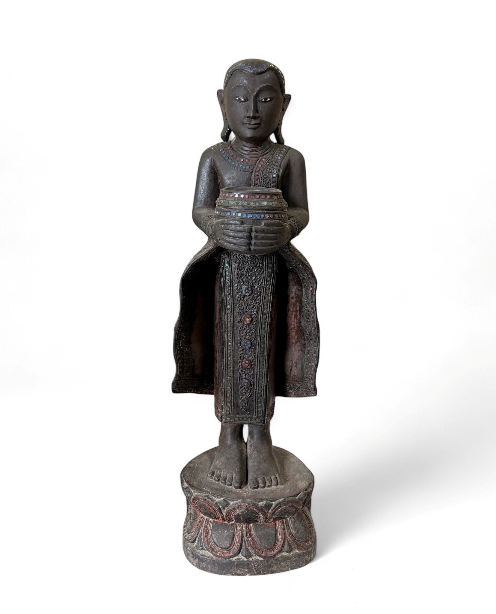 Burmesischer Bettelmönch aus Teak Holz