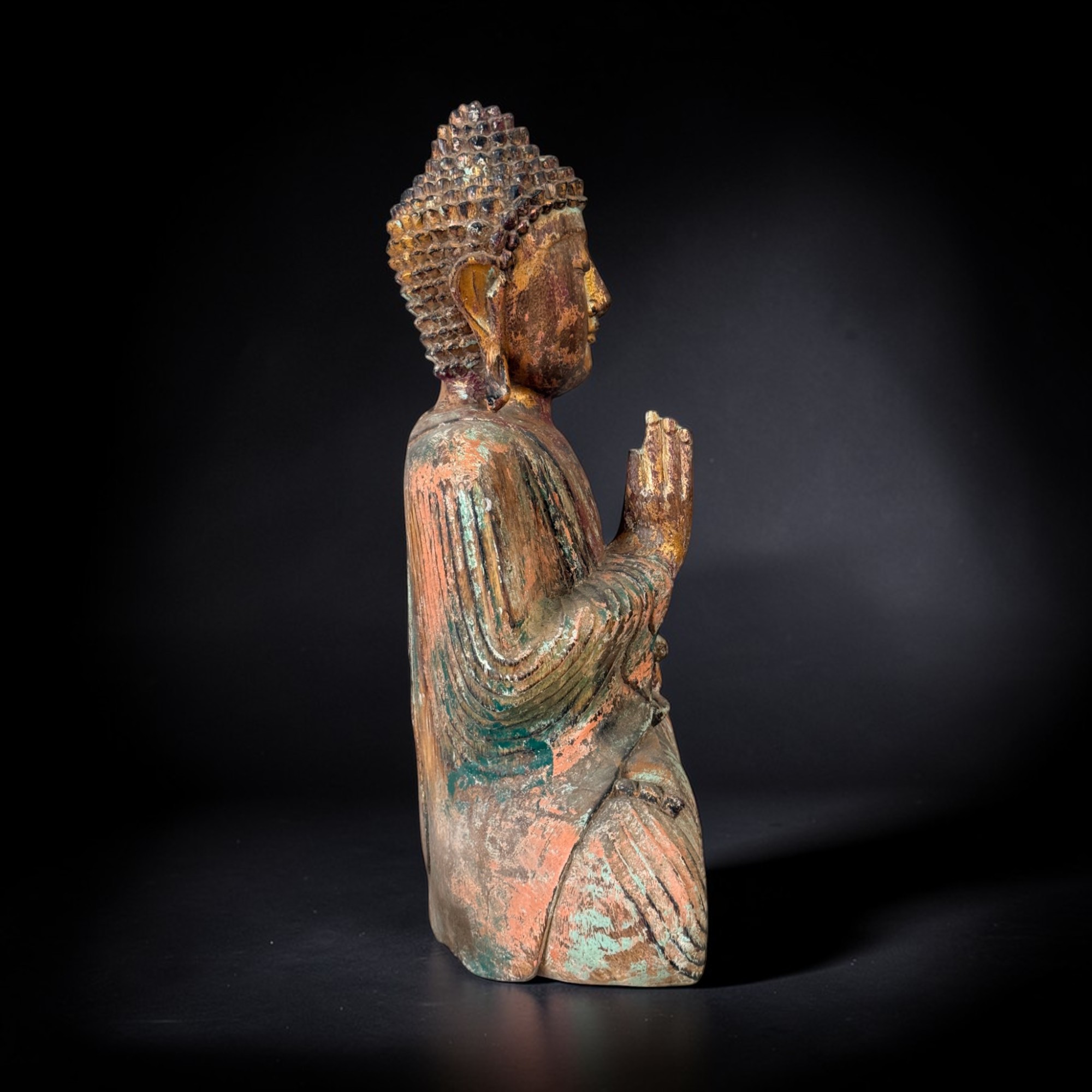 Sitzender Holz Buddha aus Indonesien – Lehrende Geste (Vitarka Mudra) – 52 cm