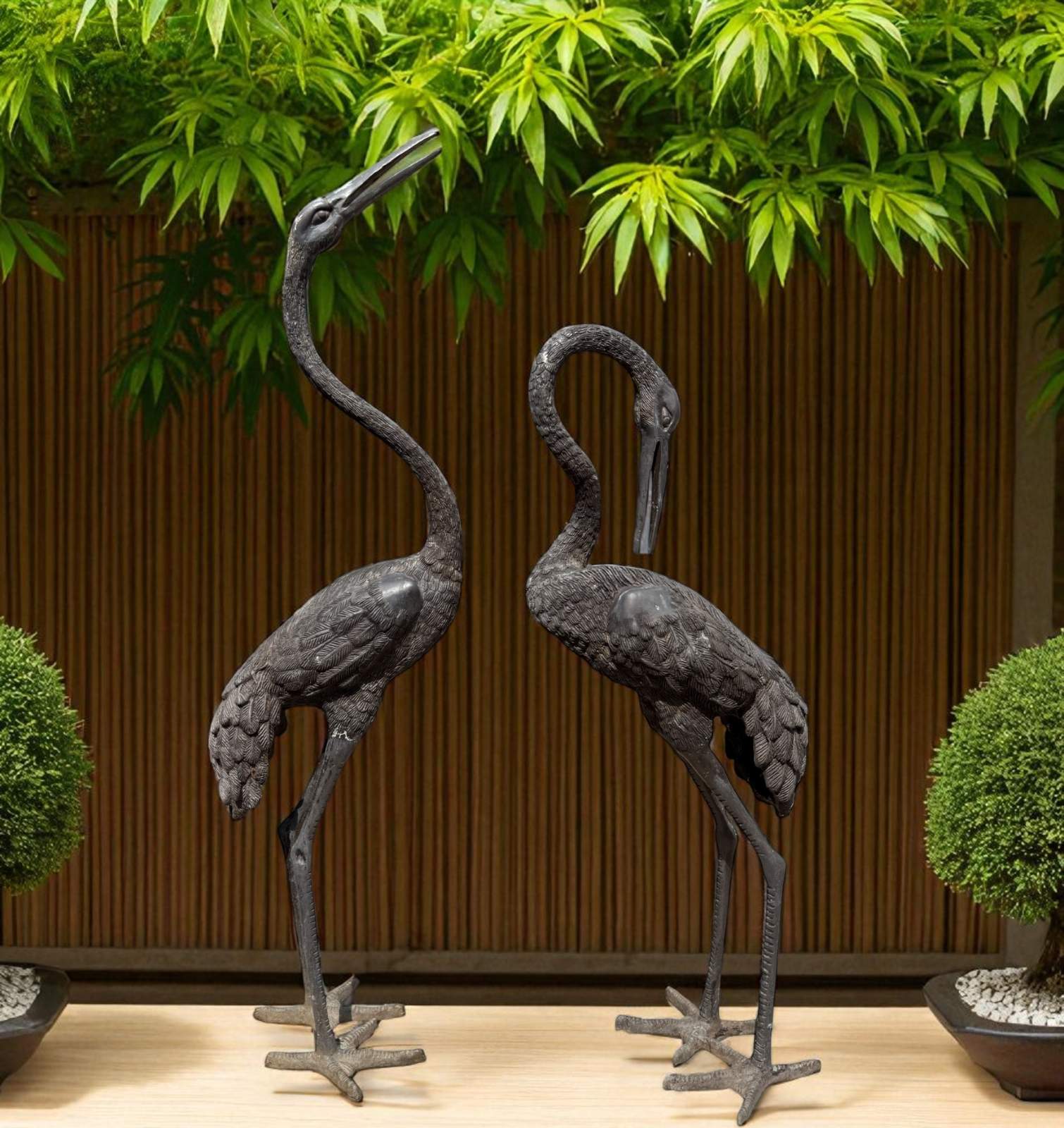 Bronze Kraniche Paar – Asiatische Gartenskulpturen