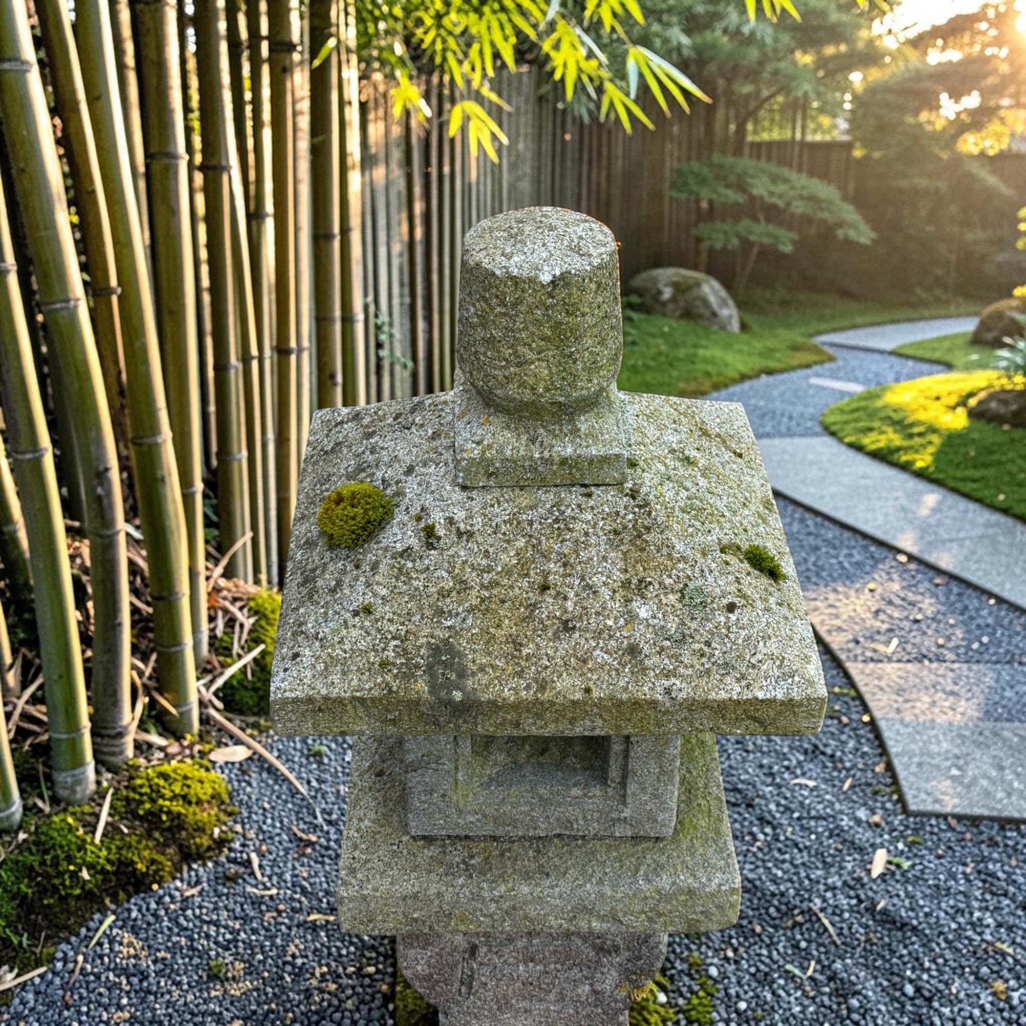 Alte Japanische Steinlaterne Granit 113cm - 5-teilig - Bemoost & Frostfest