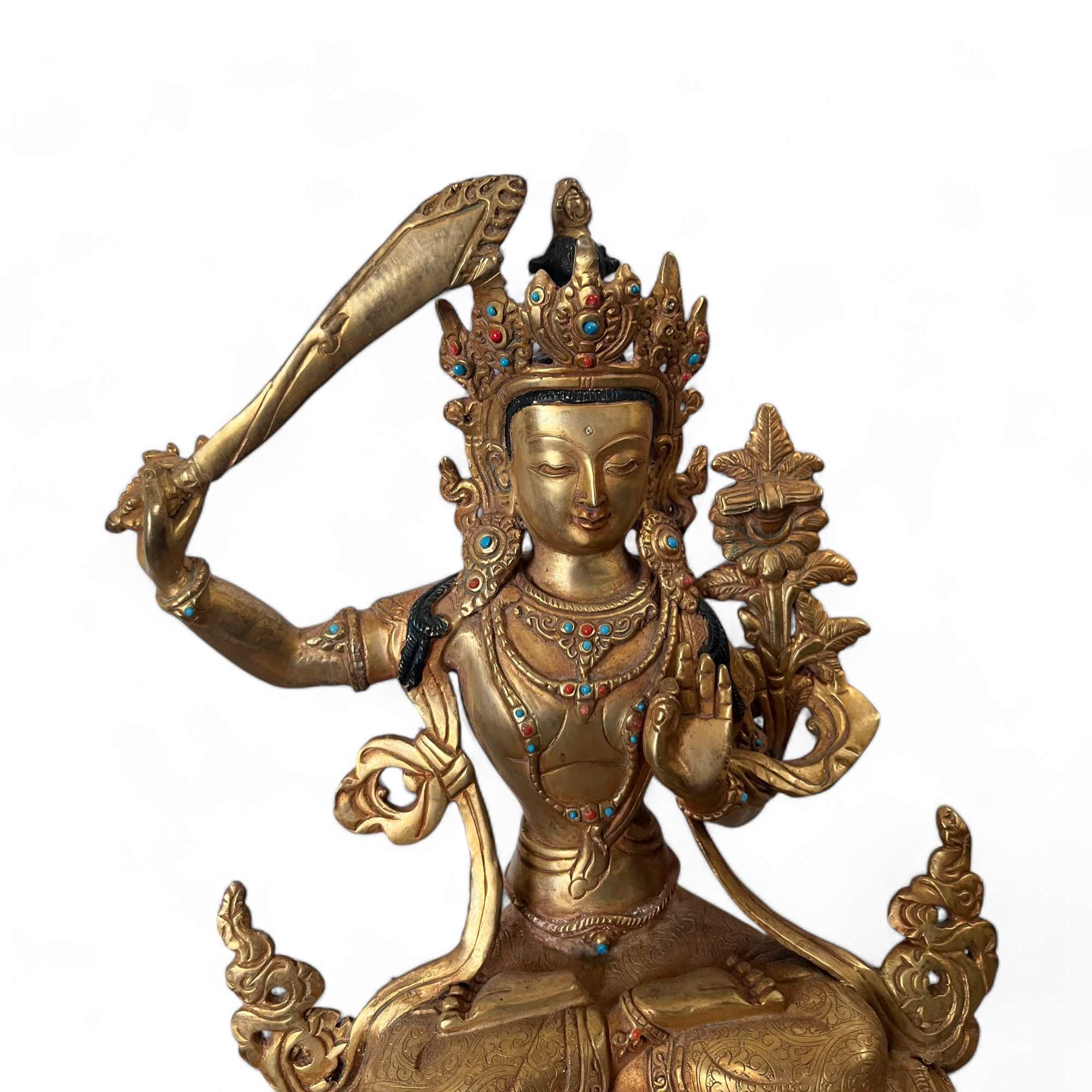 Manjushri Bronze Figur vergoldet Nepal - 31,5cm