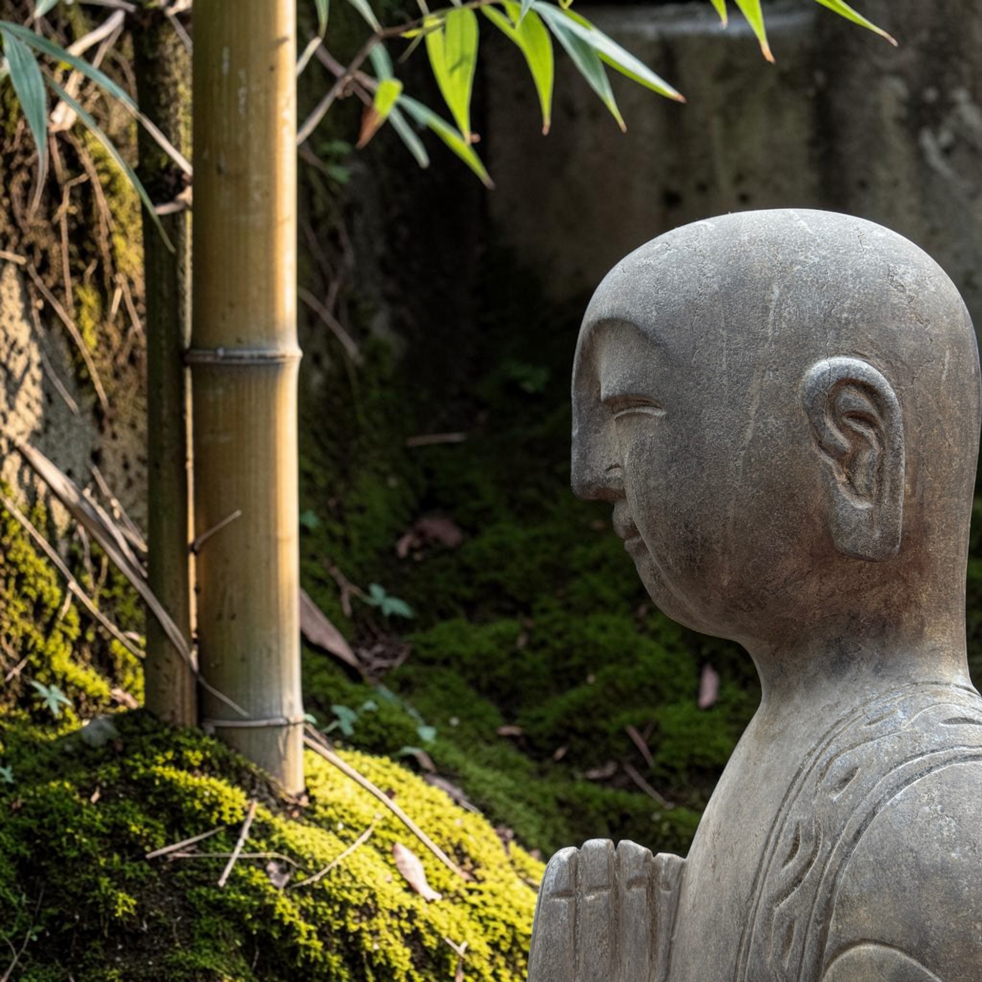 Zen Mönch Statue Naturstein 101cm | Handarbeit Tibet-Sichuan | Altes Unikat 70kg