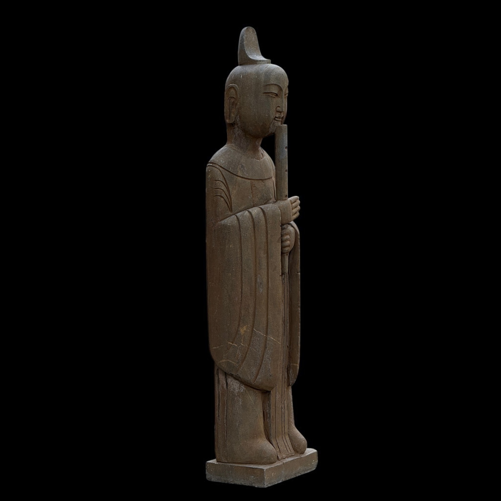 Chinesischer Gelehrter mit Bambusflöte Naturstein Garten Statue 121cm