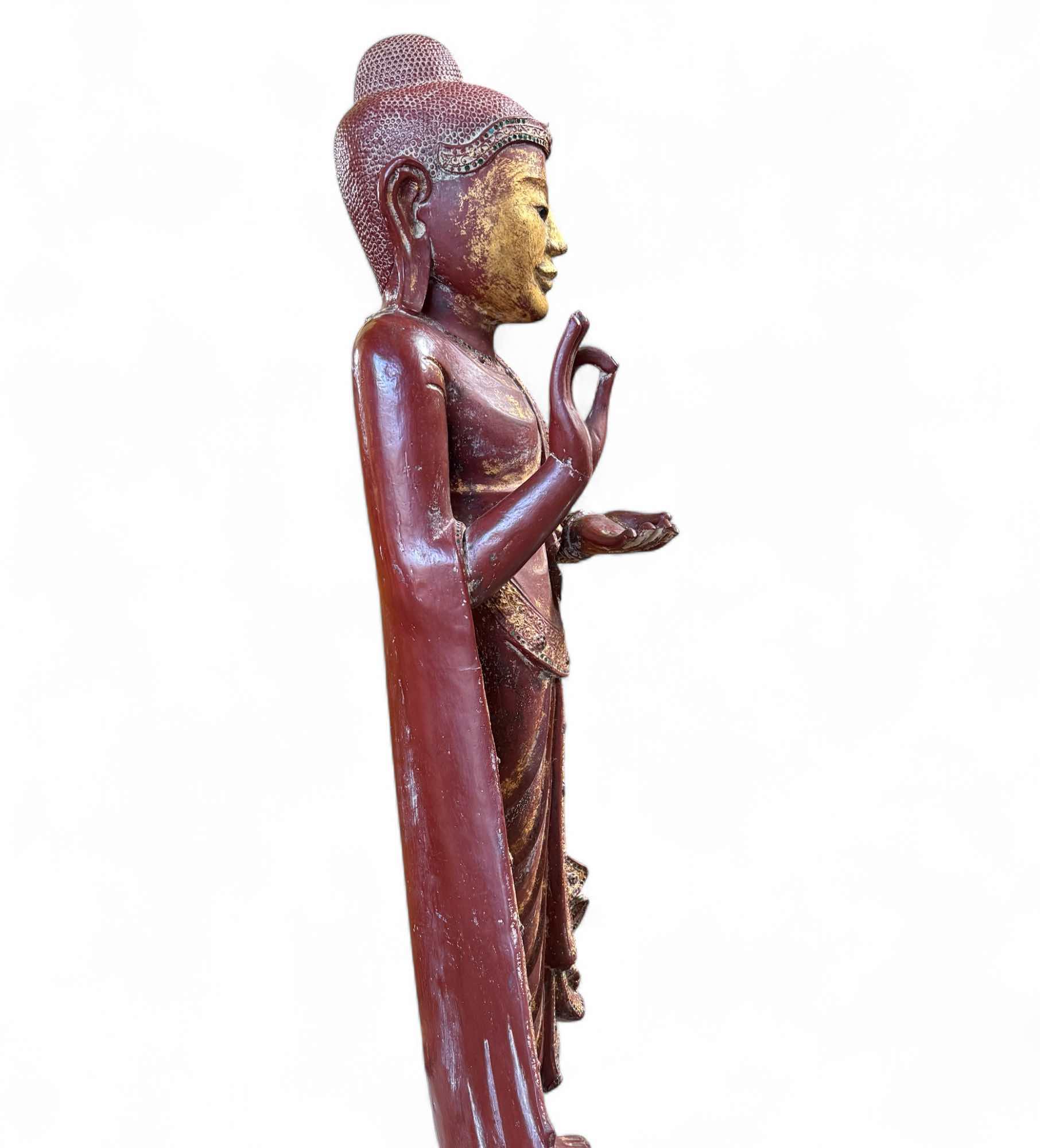 Buddha Statue Birma Teak Holz Skulptur lehrende Geste 150 cm