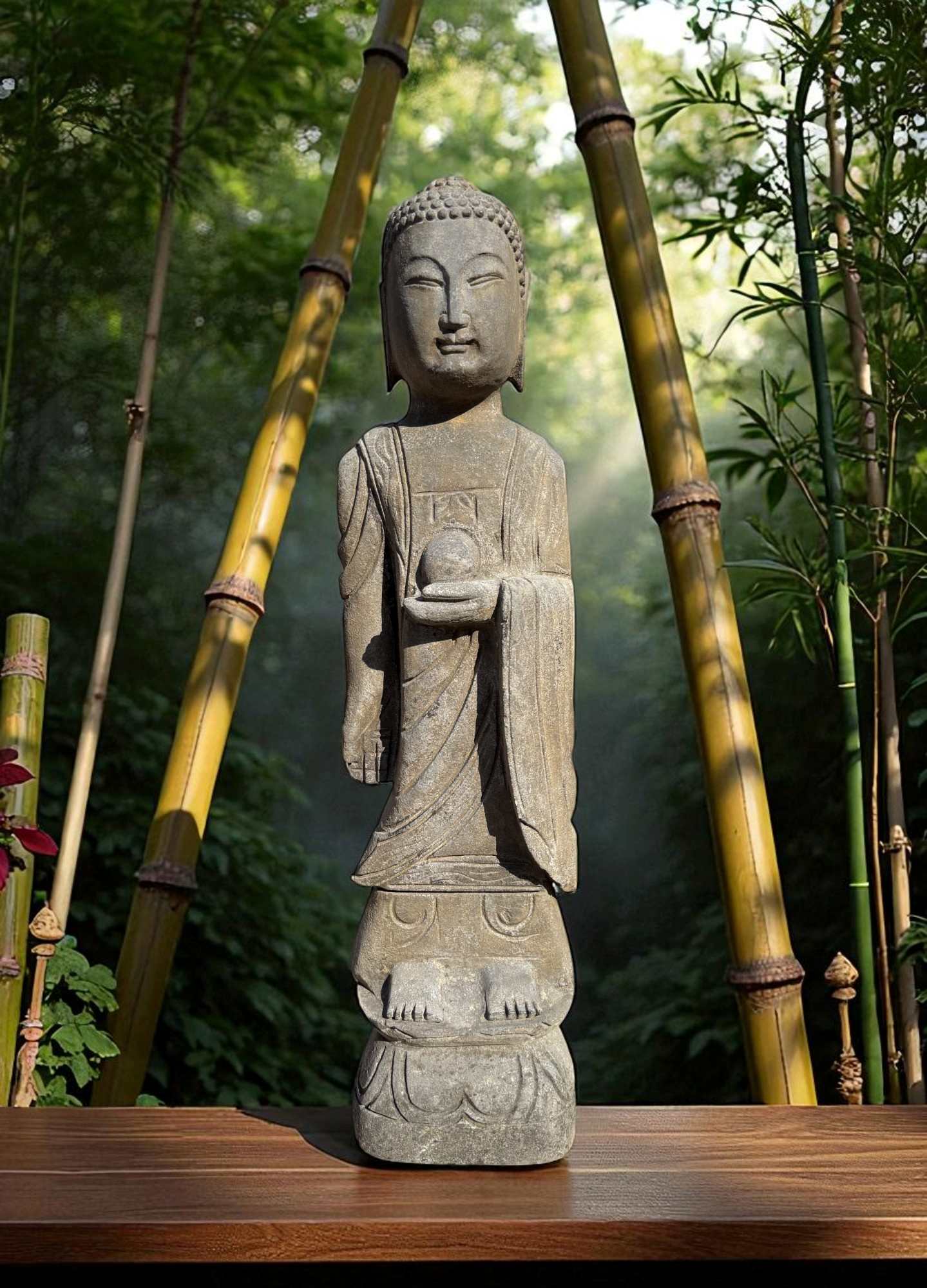 Garten Buddha Statue Naturstein Figur Wunschgewährungs Geste