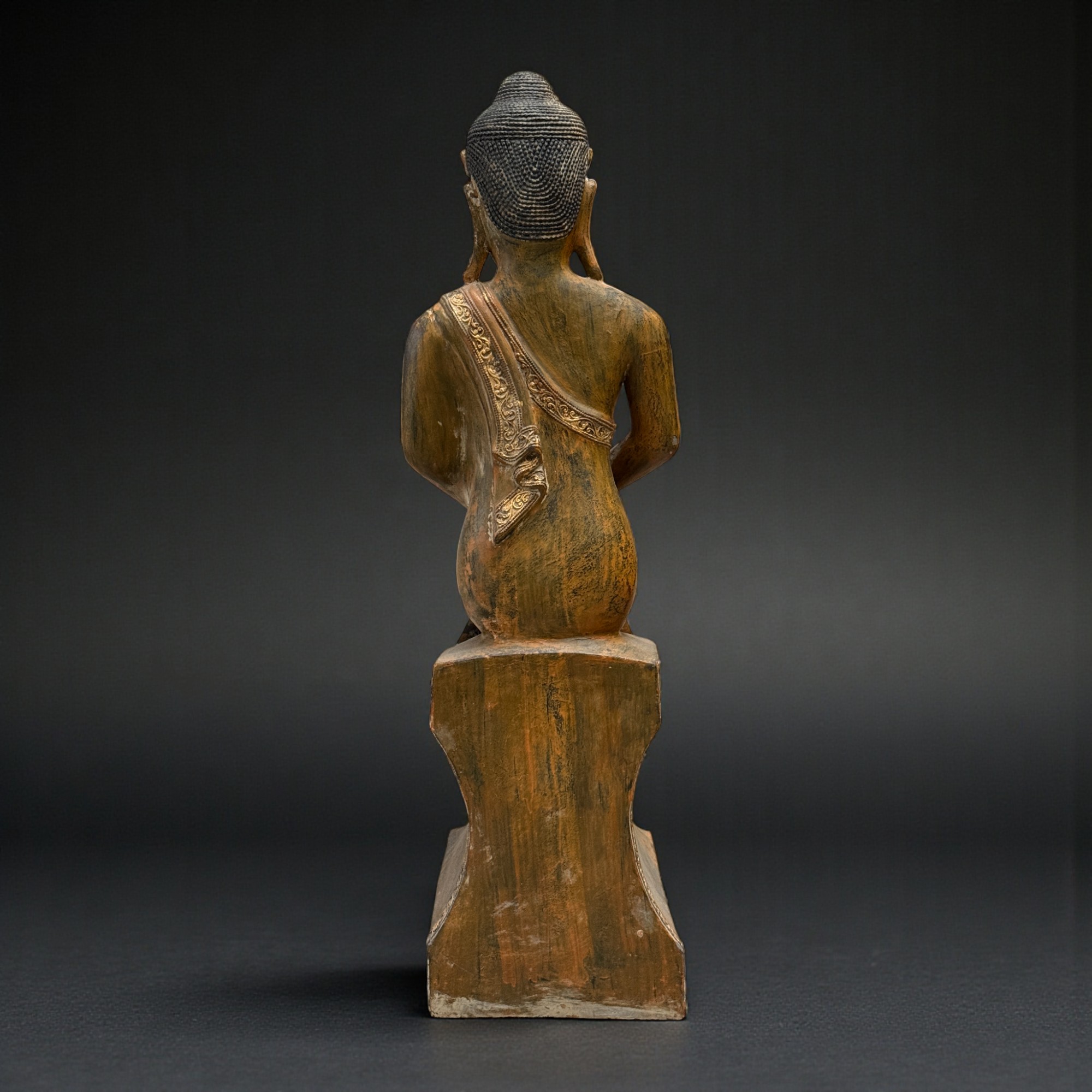 Alte Burma Buddha Skulptur Lacquerware teilvergoldet 100 cm