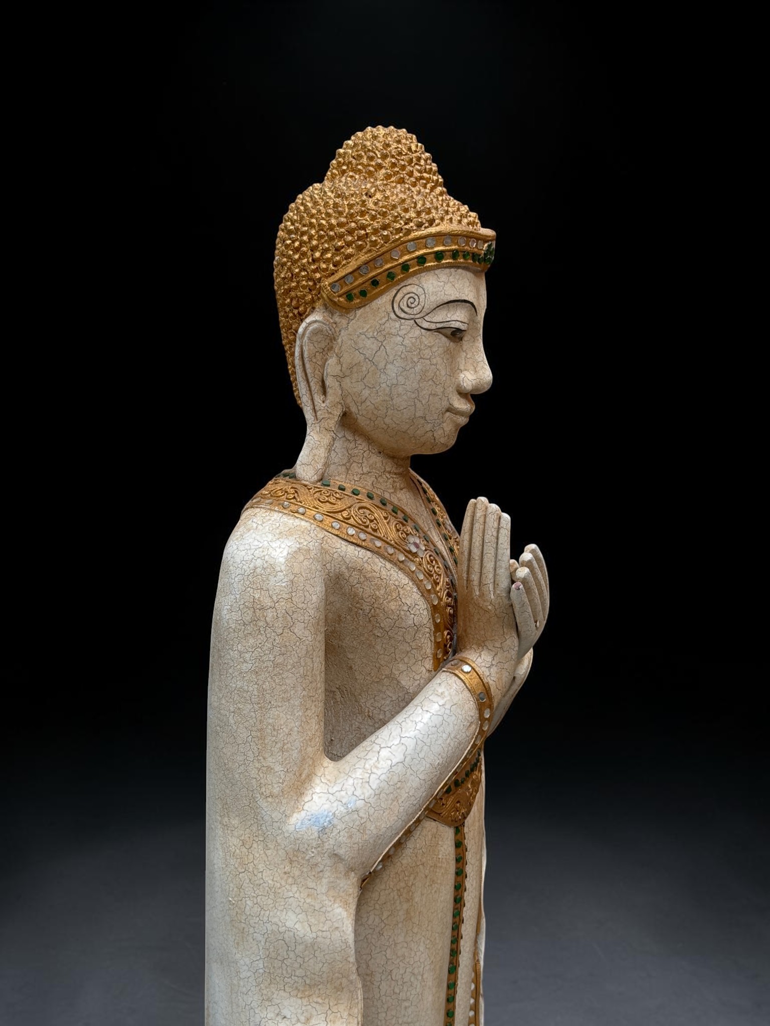 Thailändische Holz Buddha Figur 116 cm – Dharmachakra Mudra Skulptur groß