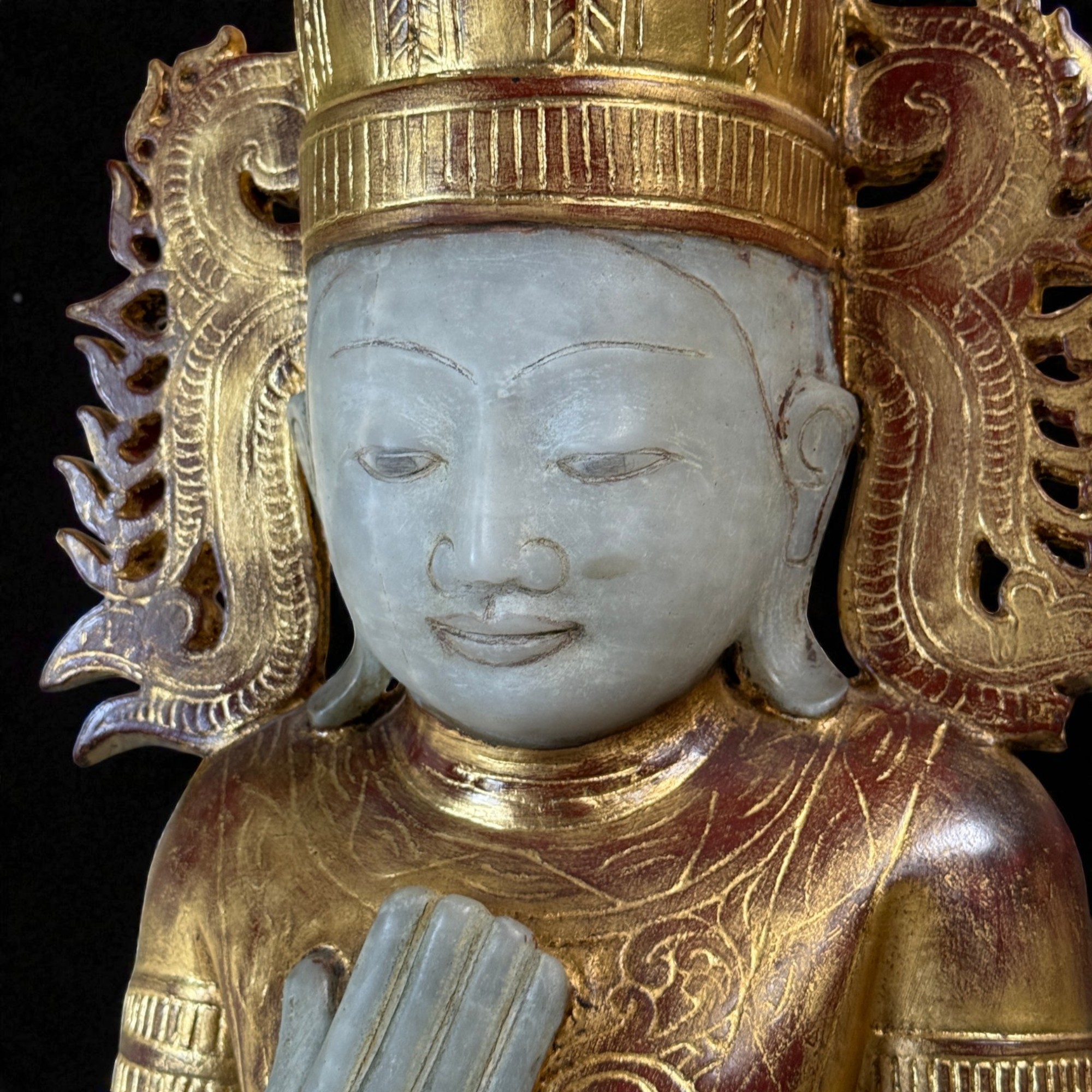 Burma Buddha Statue Alabaster Skulptur 89 cm groß