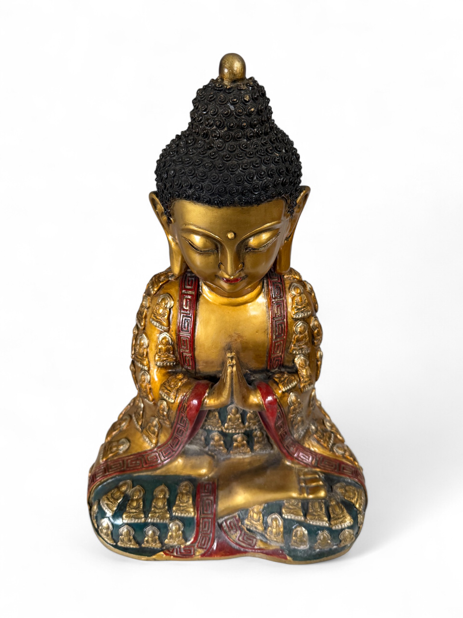Bronze Buddha Figur – Tibet/China Grenzregion – 41 cm – Anjali Mudra – Verziertes Gewand