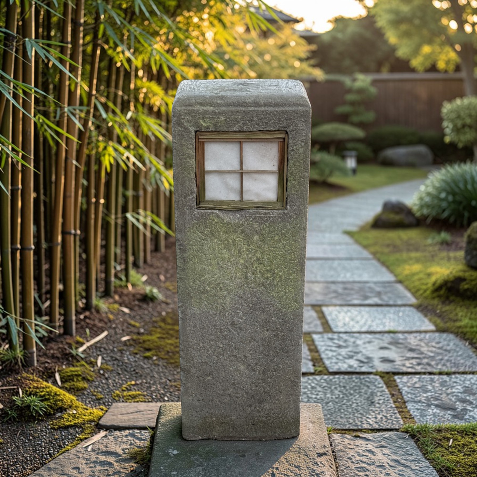 Japanische Steinlaterne mit Inschrift - datiert auf 1902