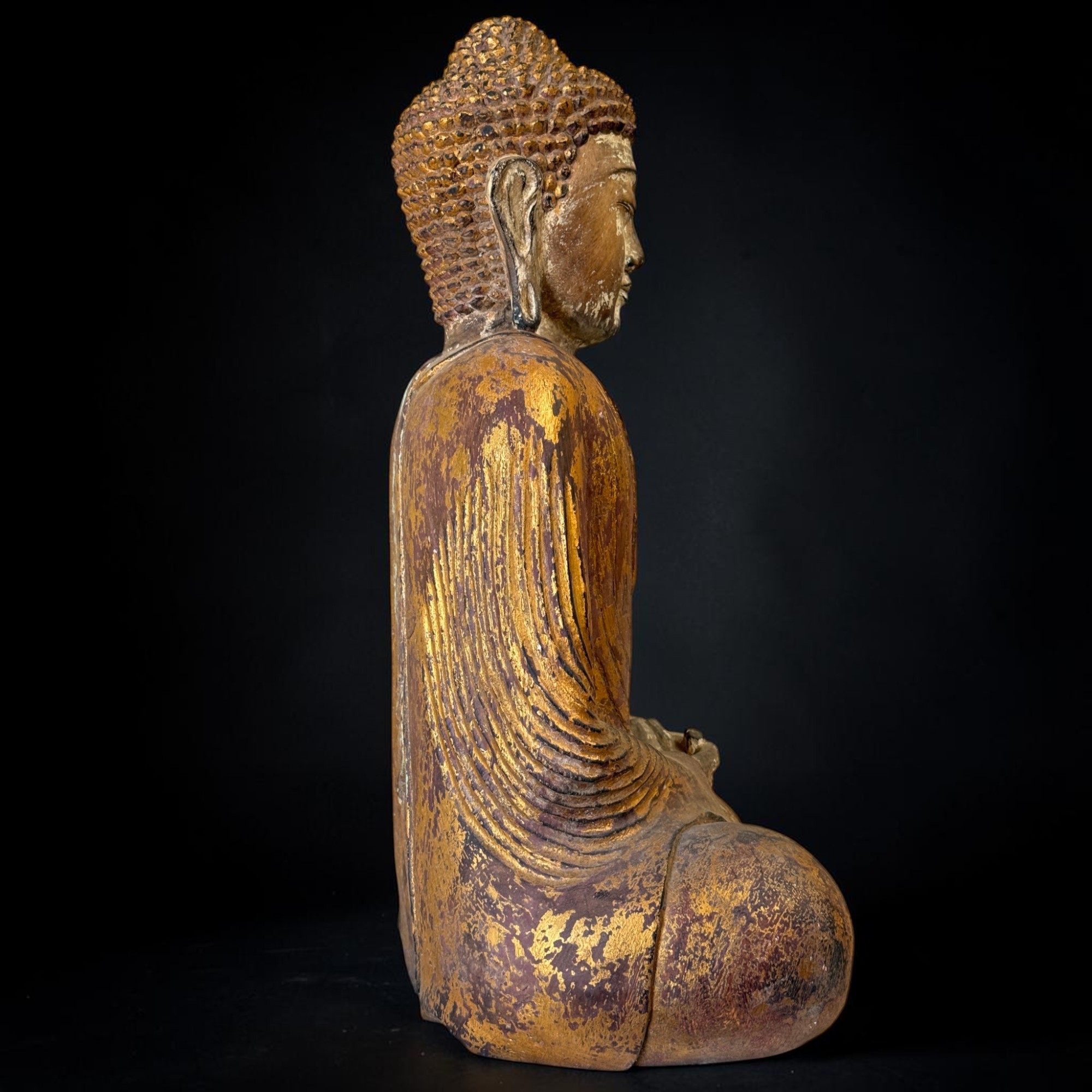 Massiver Suarholz Buddha Meditierend – Handarbeit & Vintage-Look (63 cm)