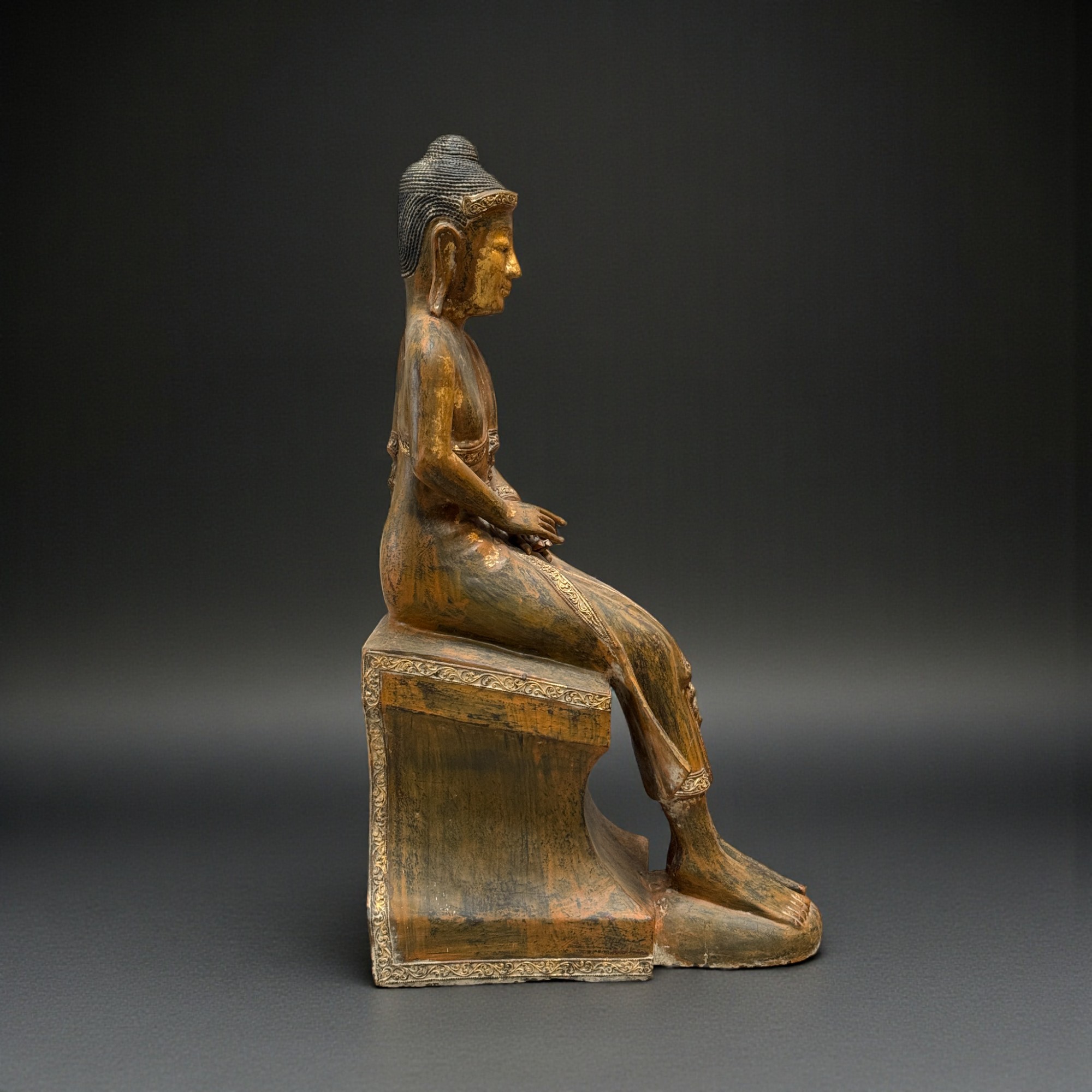 Alte Burma Buddha Skulptur Lacquerware teilvergoldet 100 cm