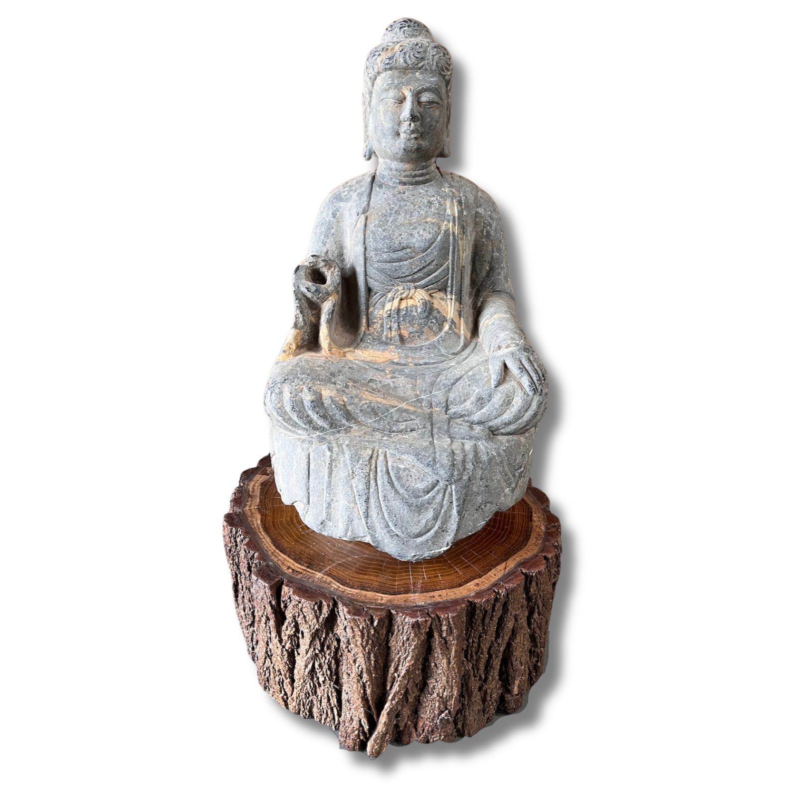 Stein Buddha Figur (72cm) auf Holz Podest