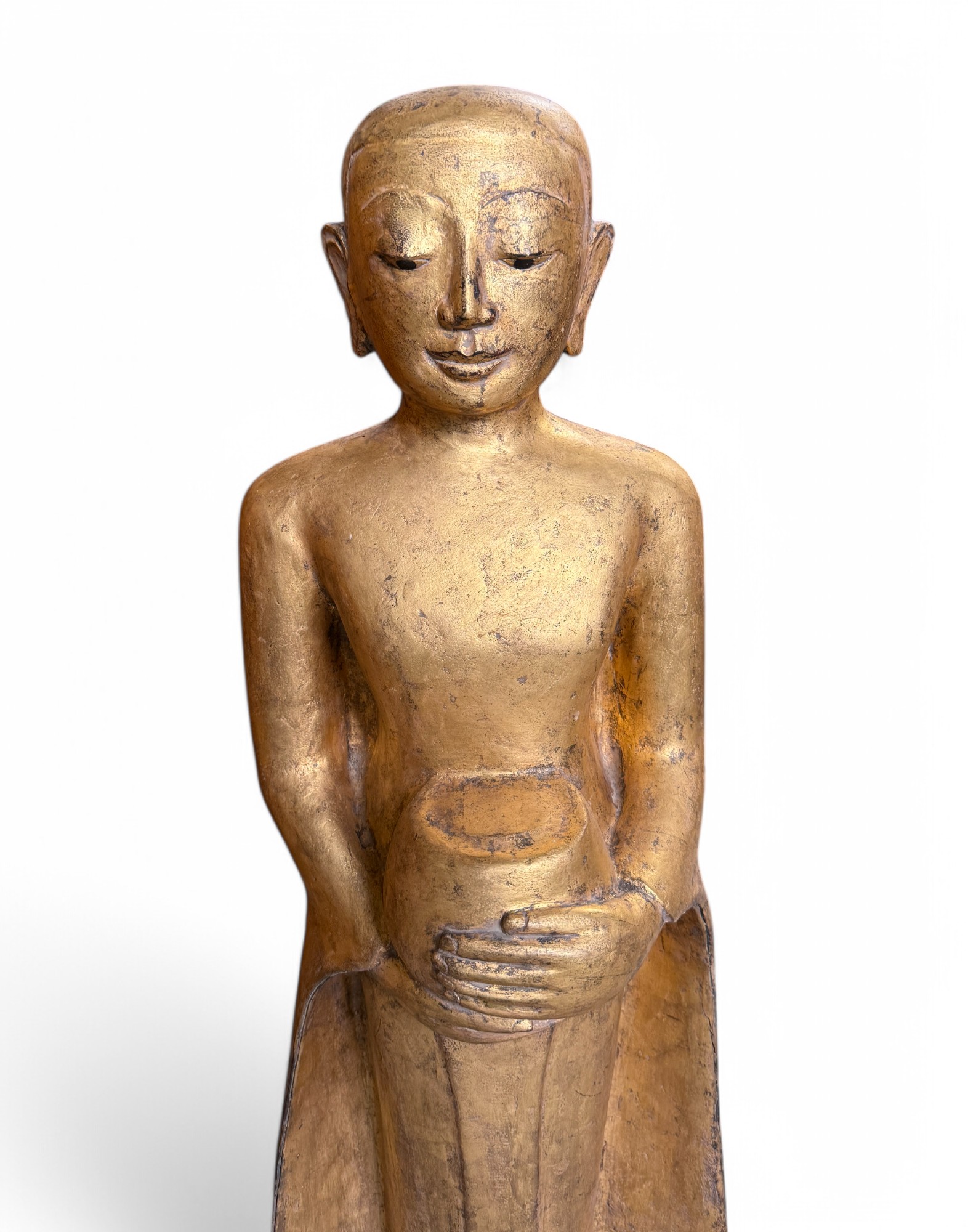 Birma Bettelmönch Statue Lacquerware Skulptur vergoldet 100cm