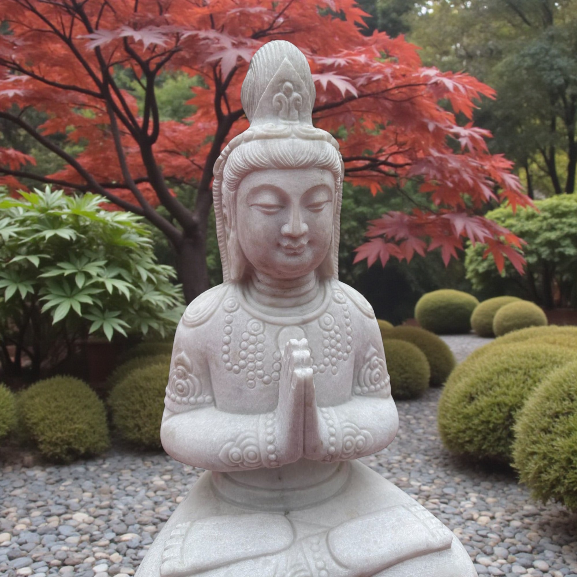 Guanyin Garten Buddha Skulptur Marmor Stein 65cm groß