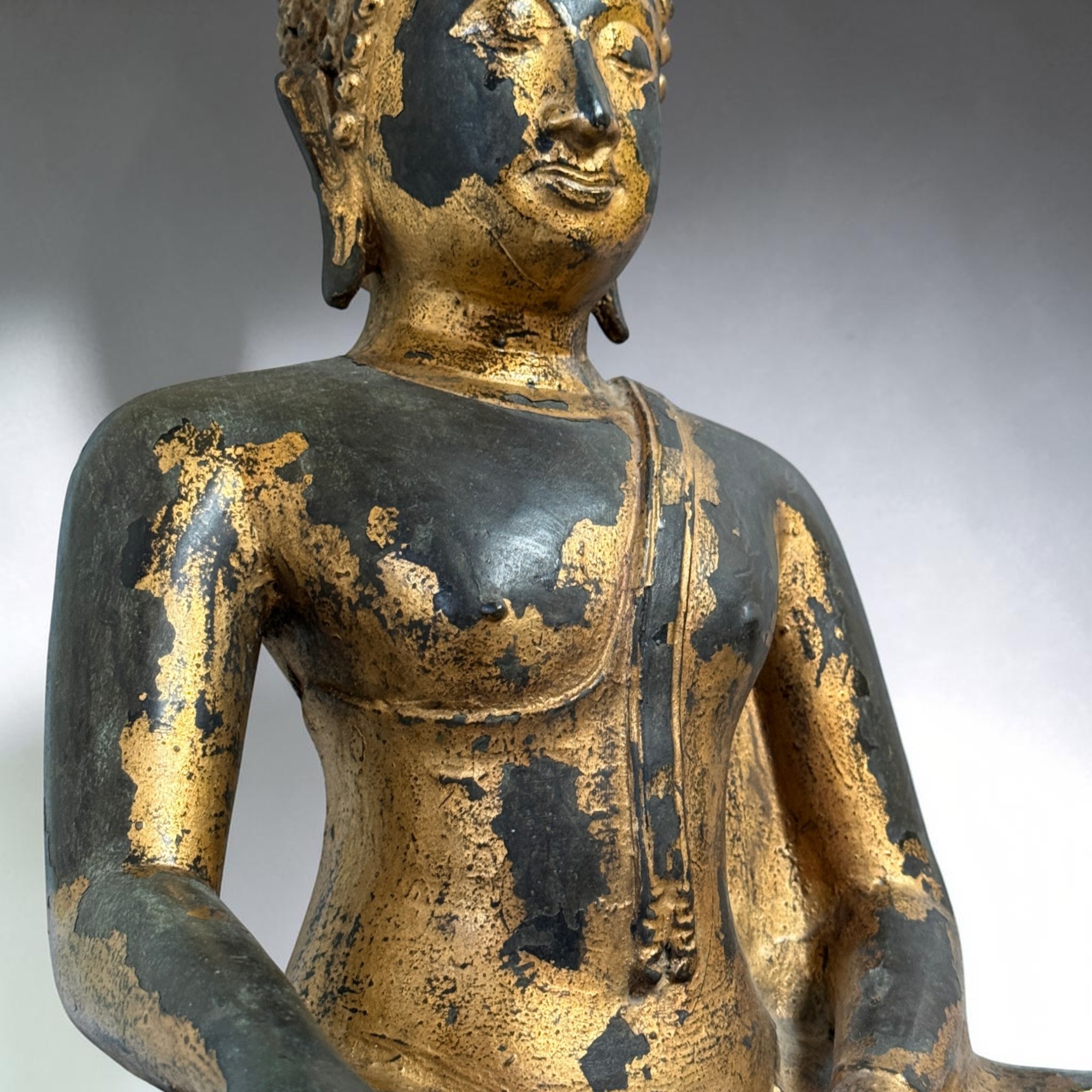 Bronze Buddha Thailand 59cm Sukhothai Stil massiv 18,5kg Vergoldet Sammlerstück