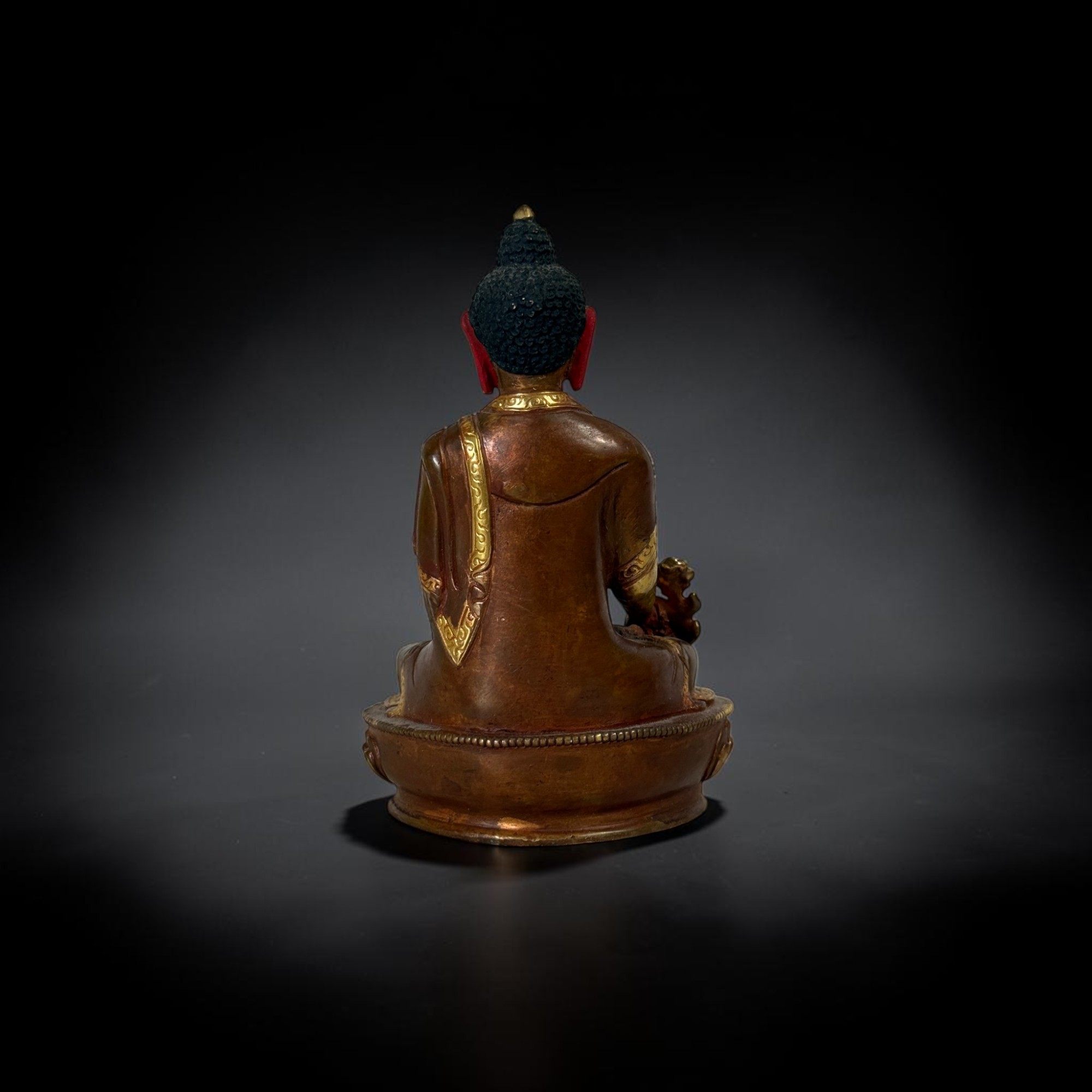Medizinbuddha Bronze Figur teilweise vergoldet alt Nepal 14,5cm