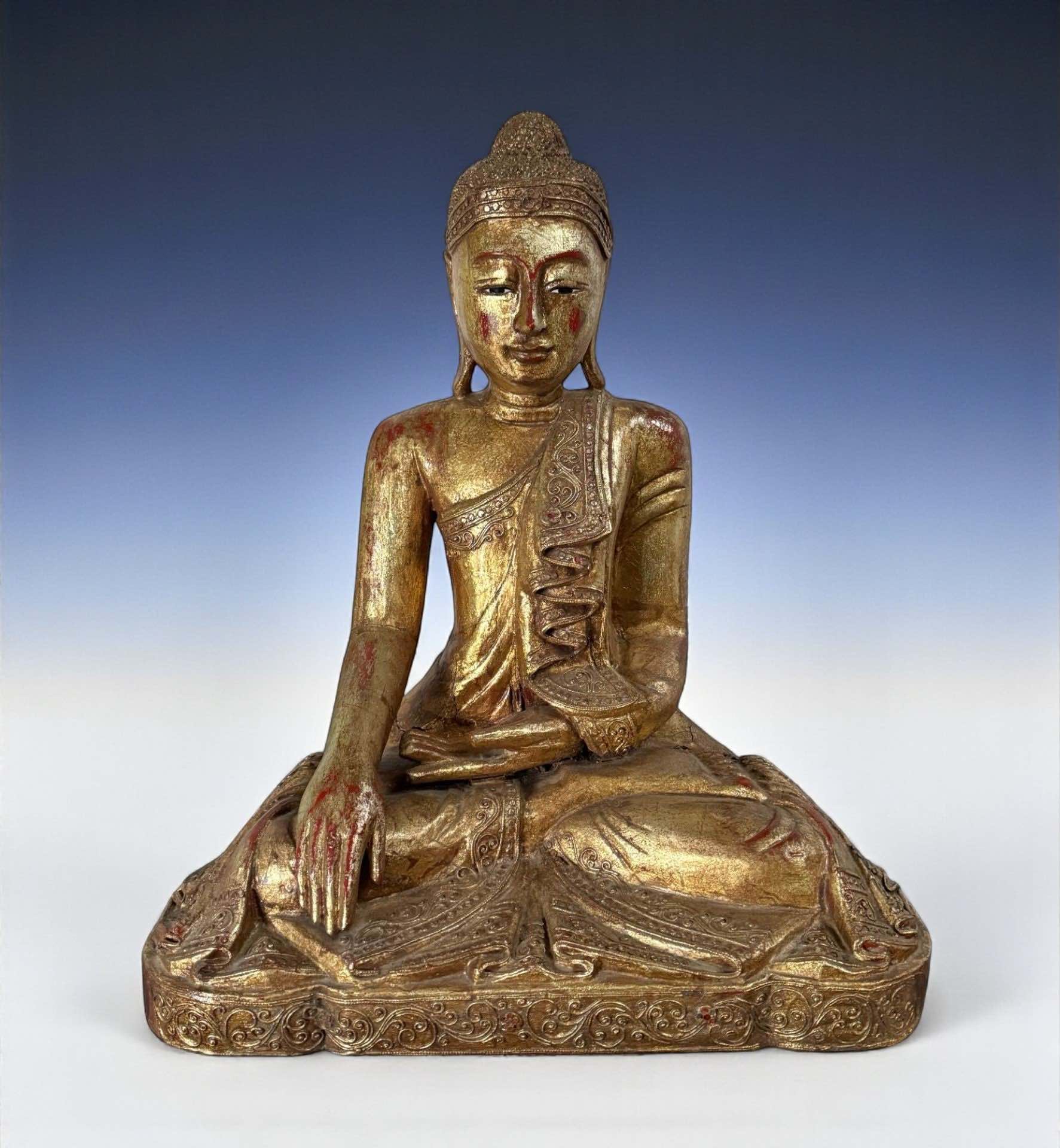 Holz Buddha Statue Thailand blattvergoldet 58cm groß