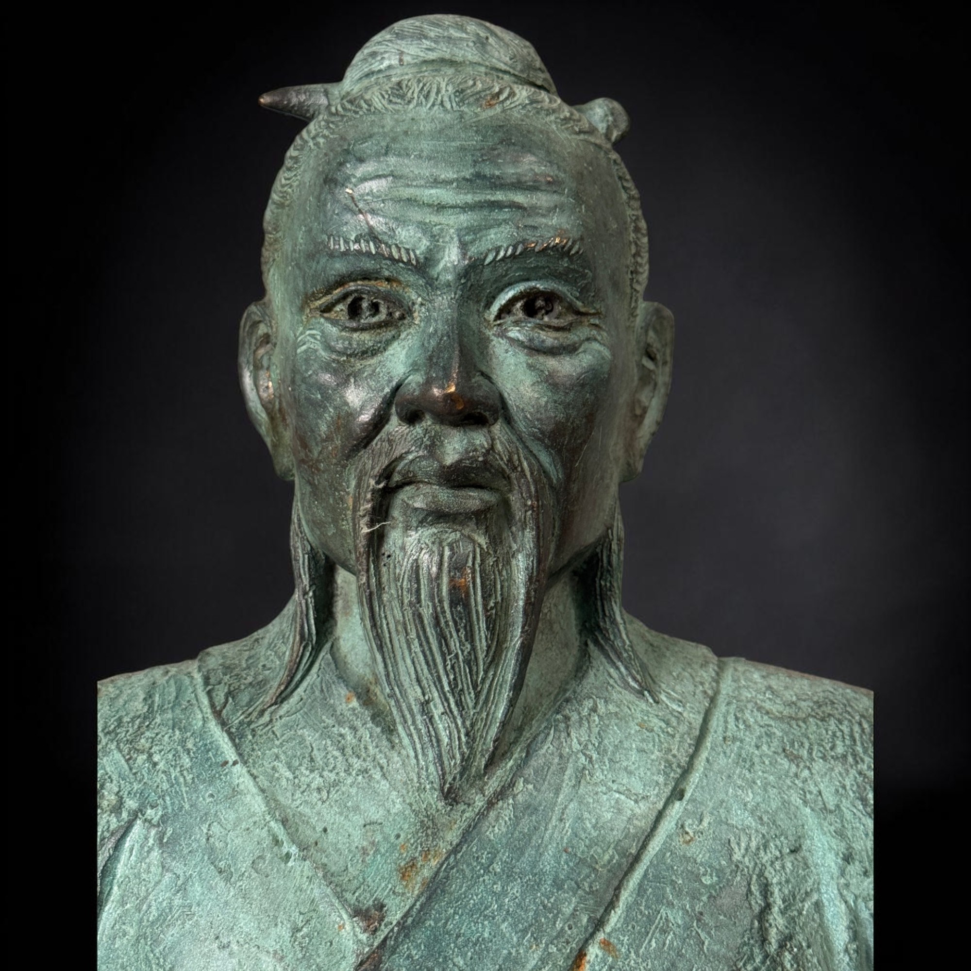 Bronze Skulptur Bian Que - Urvater der chinesischen Medizin - 37,5 cm Gelehrter