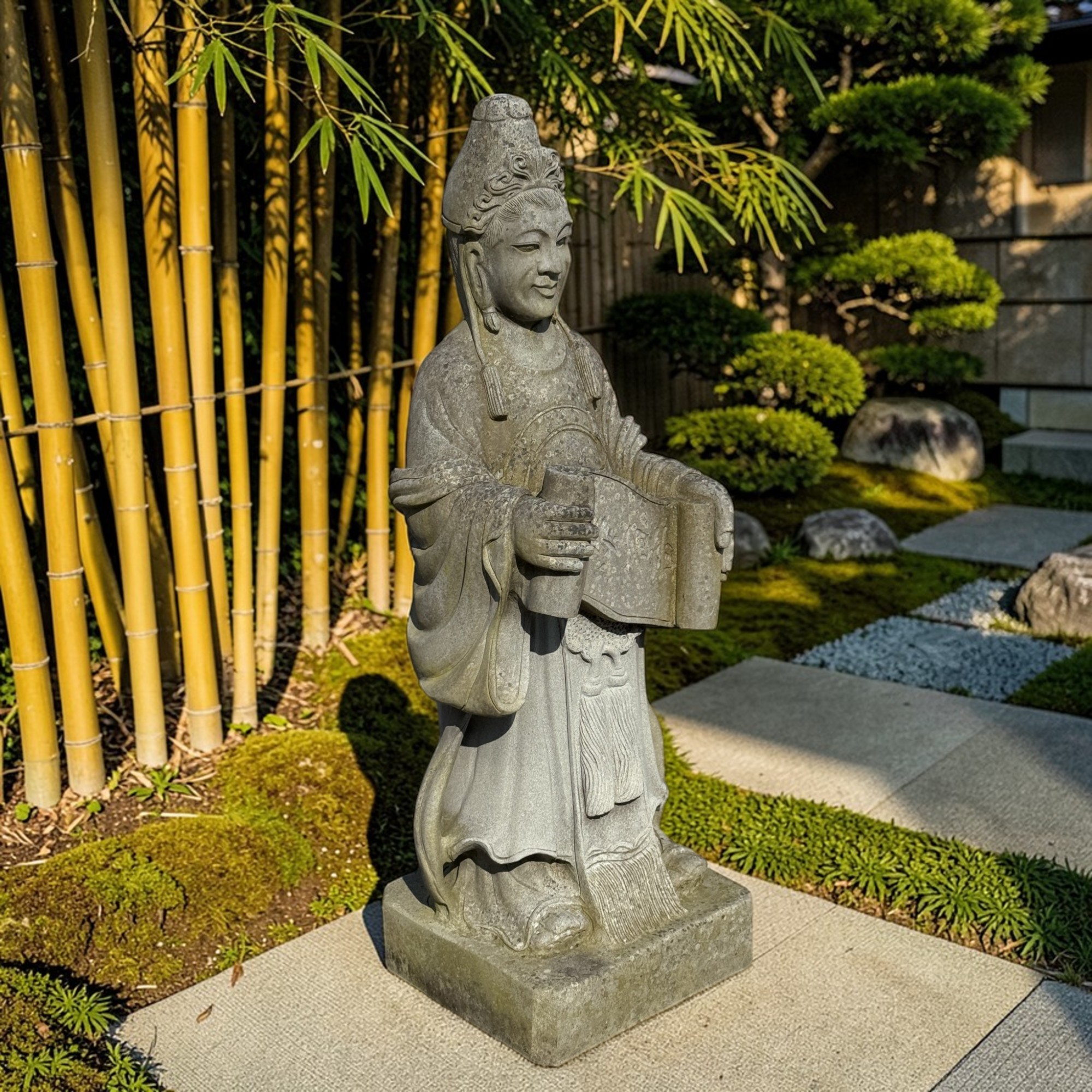 Naturstein Gelehrtenstatue aus China – 101 cm – Symbol für Bildung & Weisheit – 50 Jahre alt