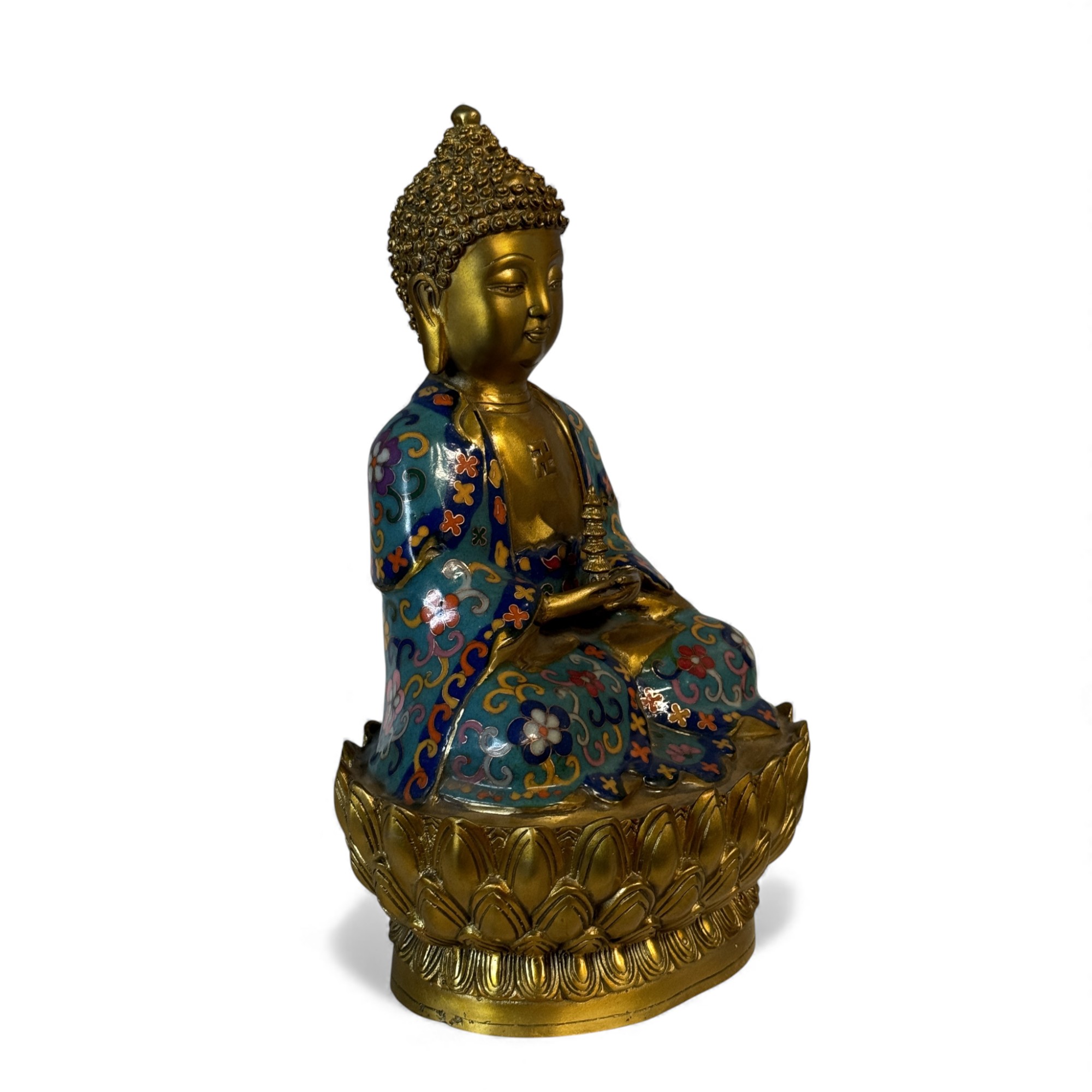 Bronze Buddha Figur mit Stupe - Pagode 28,5 cm