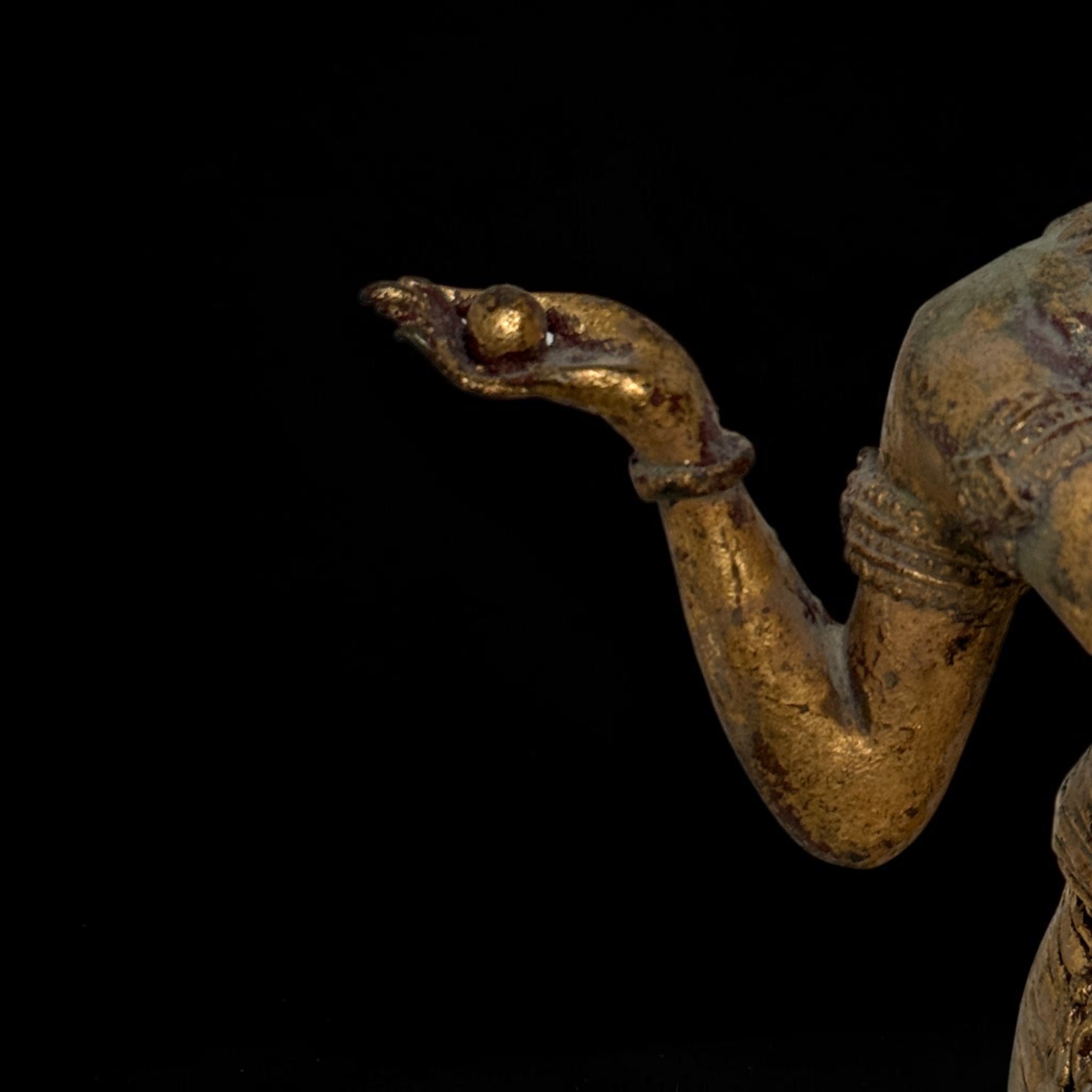 Krishna Figur Bronze Thailand, Flötenspieler Statue 31 cm, Restvergoldung