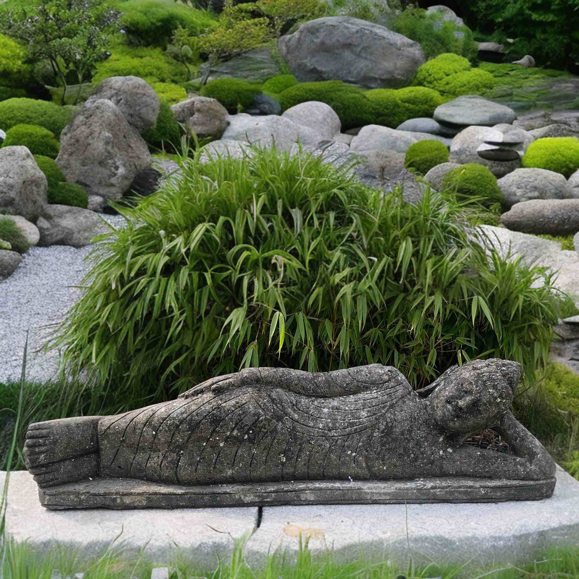 Liegende Buddha Skulptur Gartenfigur Lavastein Liegende Buddha Skulptur Gartenfigur Lavastein