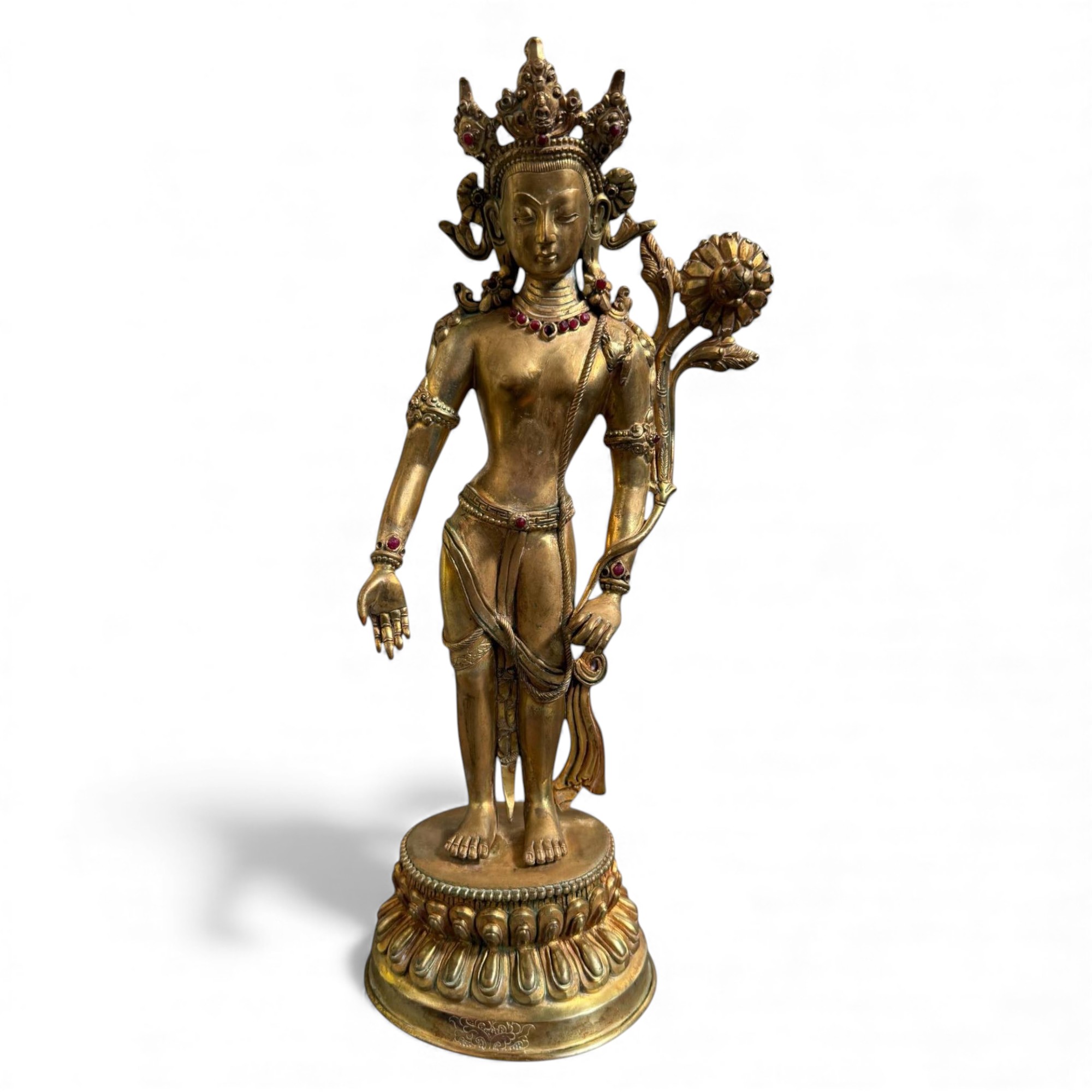 Padmapani Bronze Statue Nepal Skulptur vergoldet 37 cm groß
