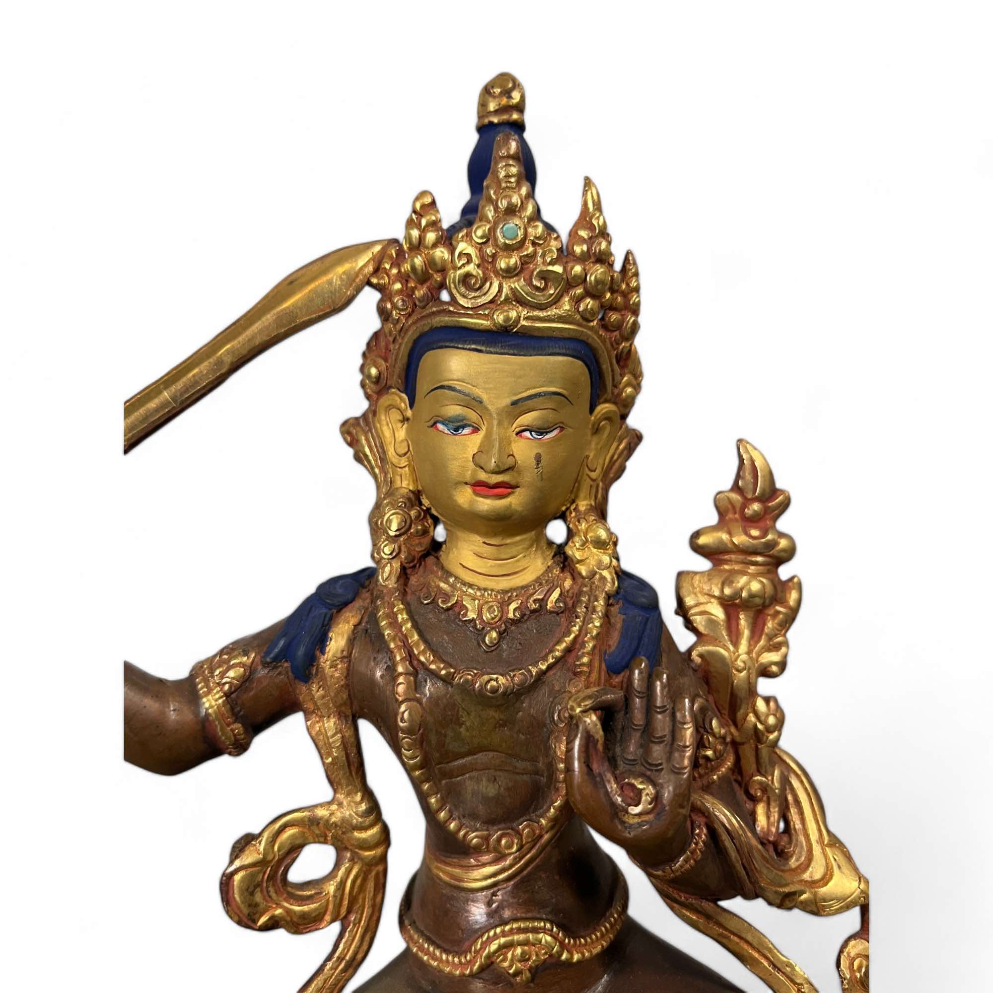 Manjushri Buddha Figur aus Bronze - vergoldet
