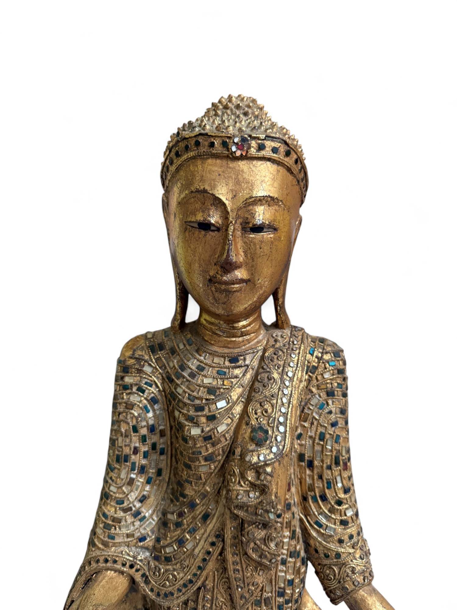 Holz Buddha Skulptur mit Blattvergoldung - alt