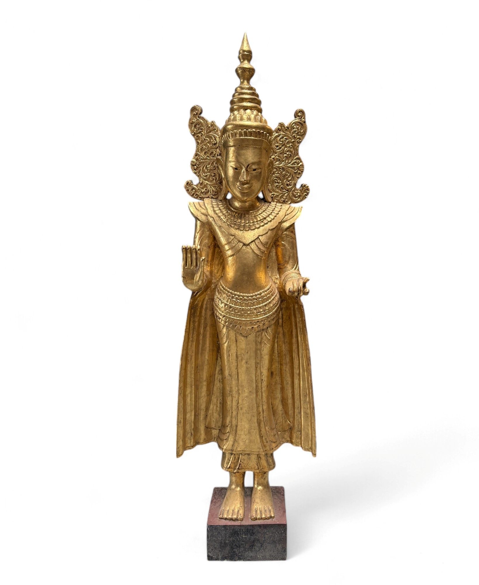 Buddha Statue Birma Teak Holz Skulptur Schutzgeste