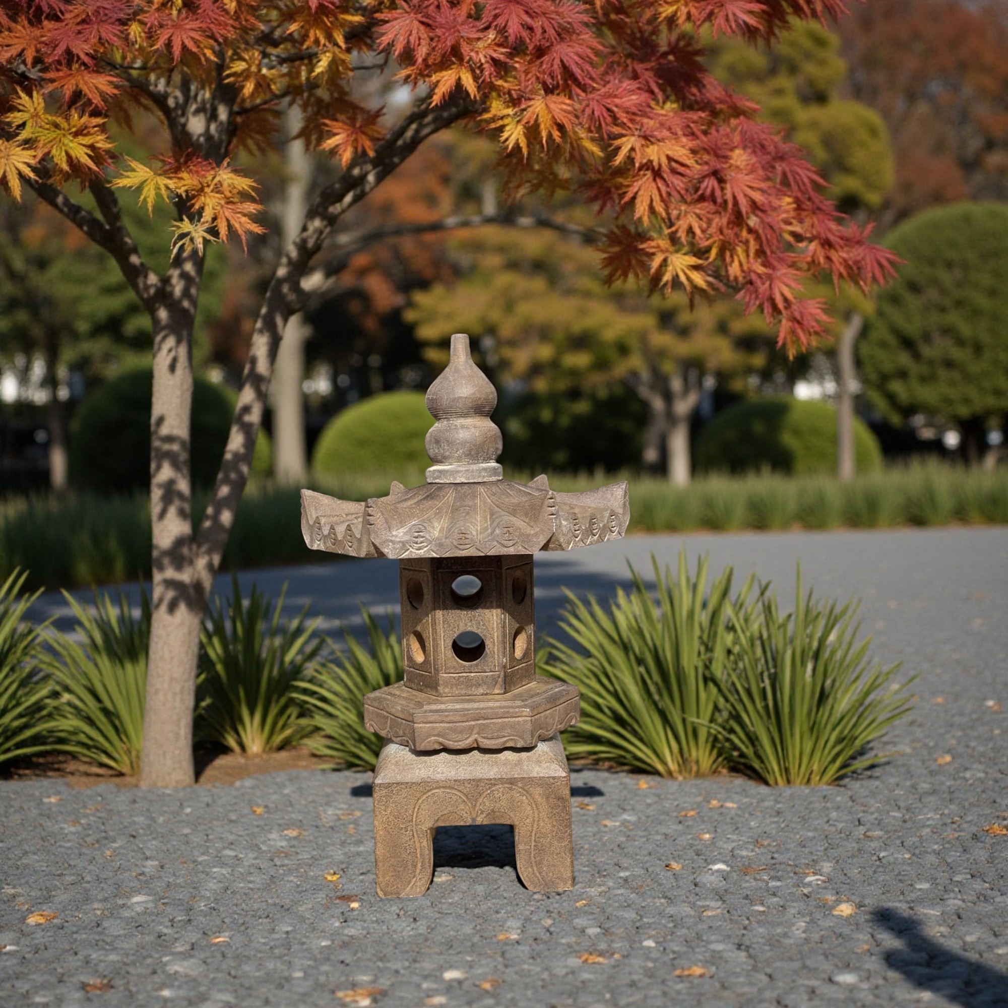 Asiatisches Geisterhaus Bluestone – Steinlaterne Gartenpagode 65 cm