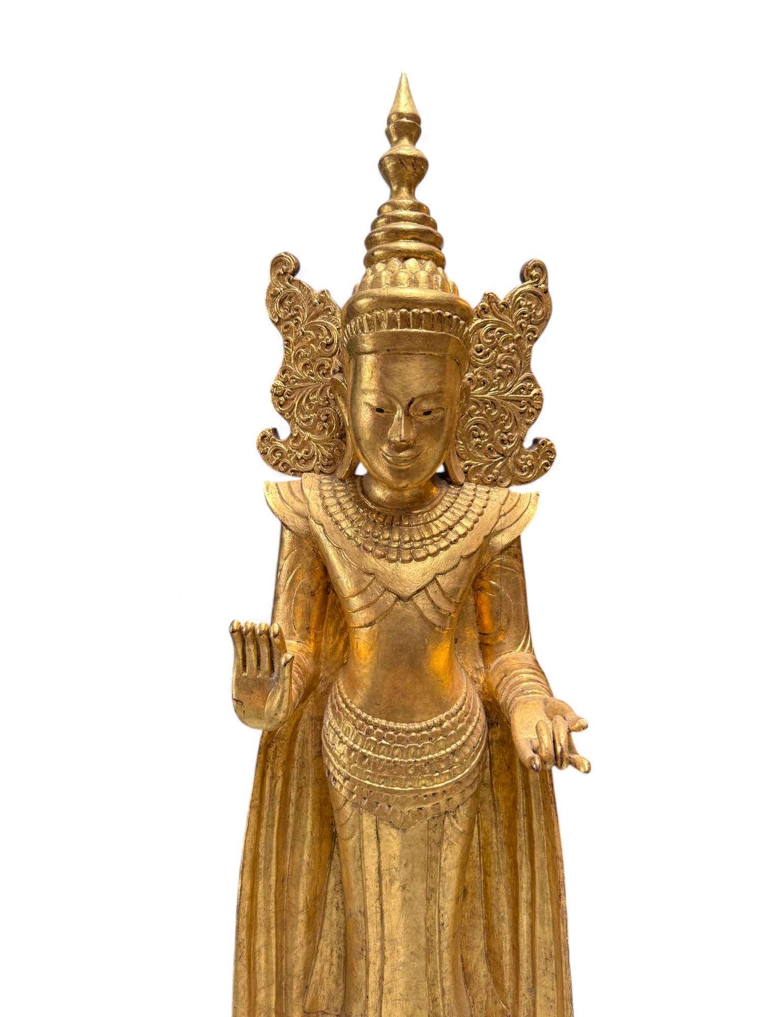 Buddha Statue Birma Teak Holz Skulptur Schutzgeste