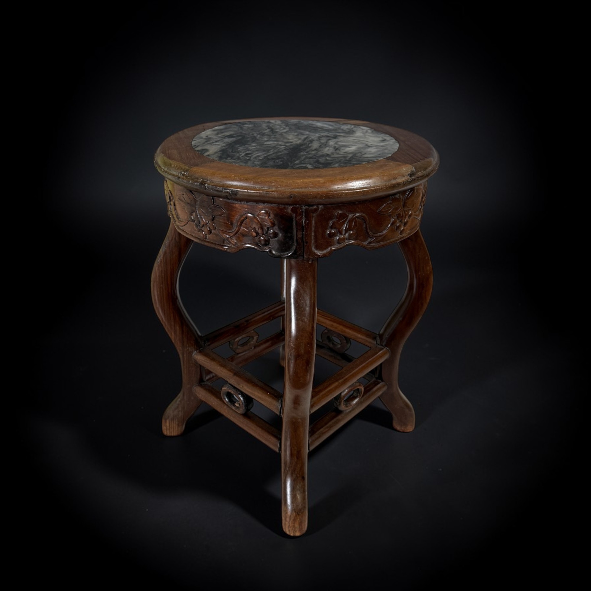 Chinesischer Beistelltisch Ulmenholz mit Marmorplatte – 45 cm
