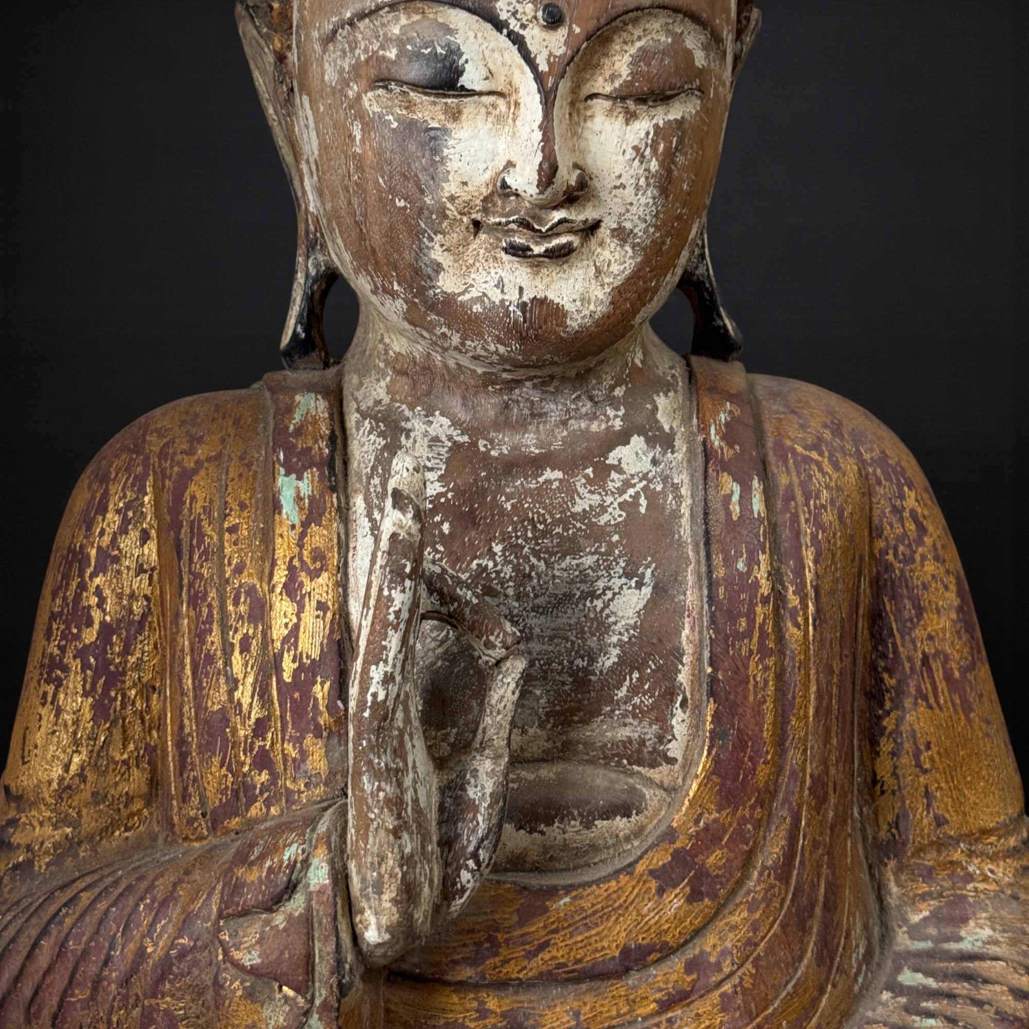 Großer Holz Buddha Skulptur - Vitarka Mudra - 63 cm groß