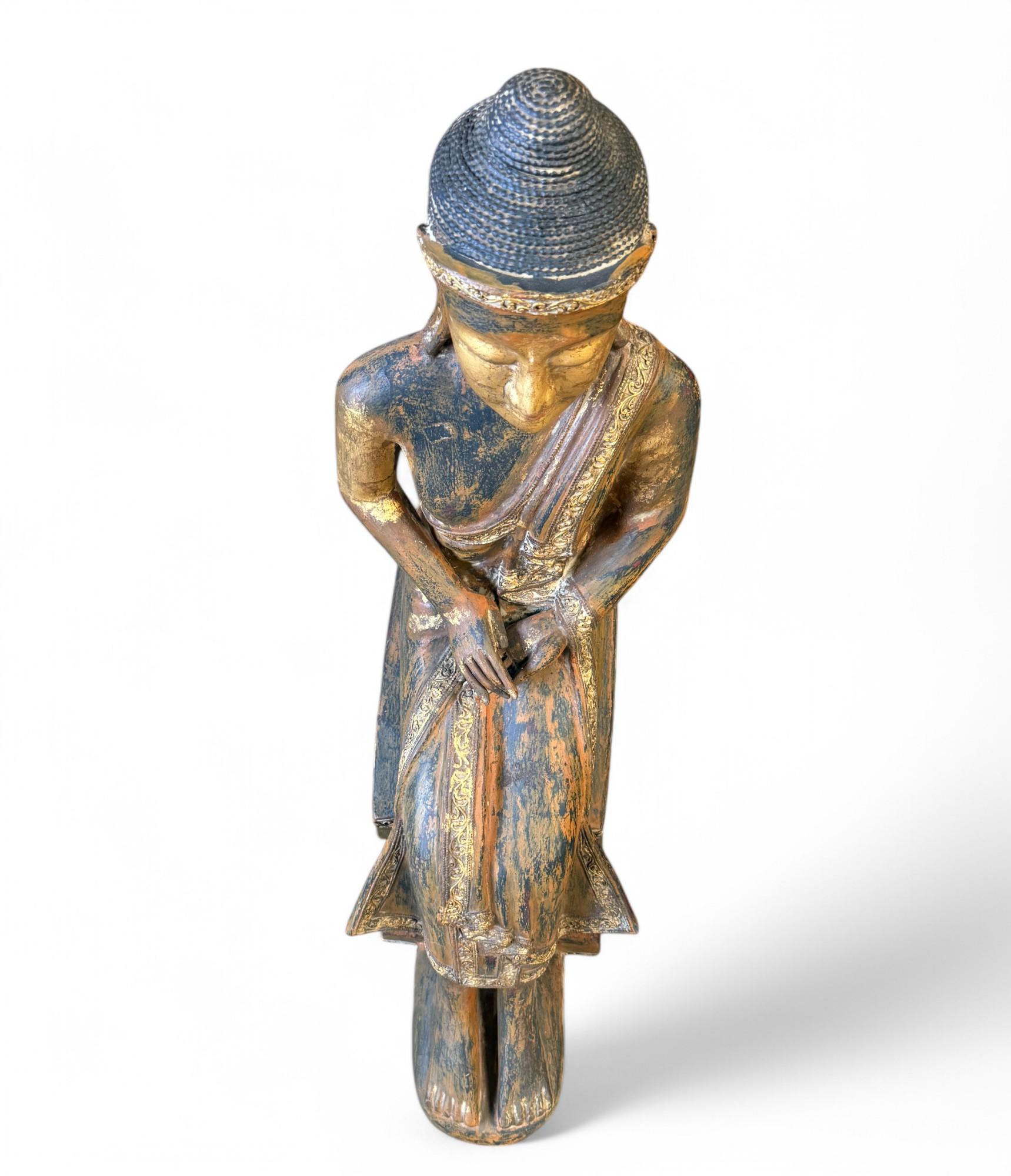 Alte Burma Buddha Skulptur Lacquerware teilvergoldet 100 cm